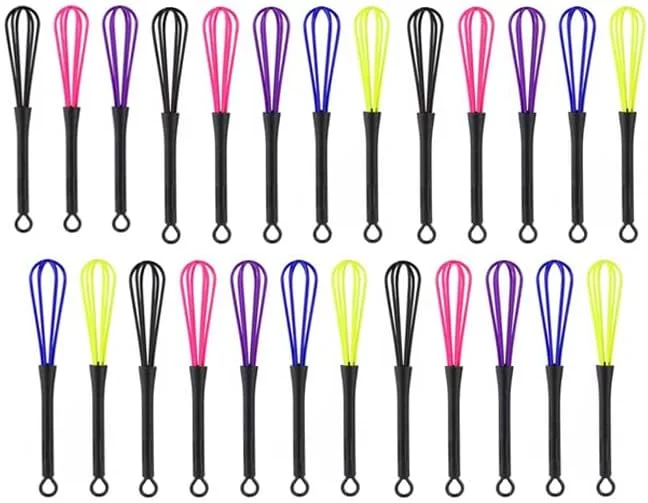 ست همزن کوچک CiBi | 25 همزن رنگارنگ متنوع [به طول 6 3/4 اینچ] برای مخلوط کردن محصولات مو، پخت و پز و استفاده در آشپزخانه | مناسب برای سالن، آرایشگاه، استفاده خانگی، کرم رنگ مو، هم زدن و موارد دیگر