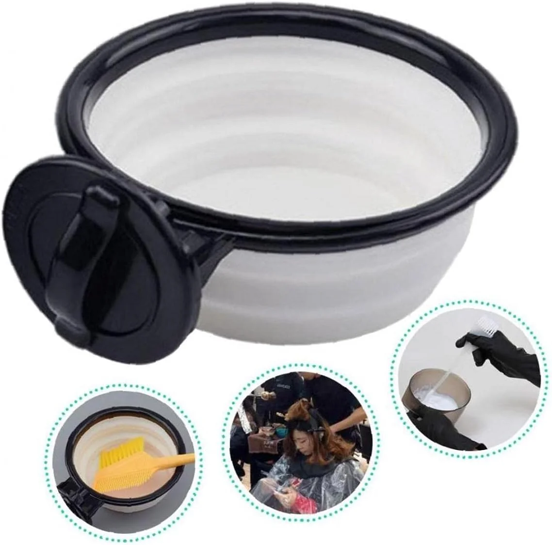 کاسه رنگ مو تاشو، ظرف مخلوط کردن رنگ مو برای استفاده شخصی، سفید، کاسه تونینگ