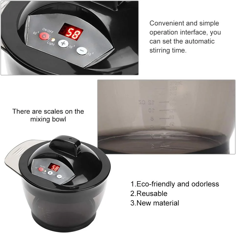 کاسه مخلوط رنگ مو FASJ، کیت رنگ موی برقی حرفه ای آرایشگری با 10 نگهدارنده قابل تعویض، میکسر اتوماتیک رنگ مو شارژی USB برای استفاده در سالن های آرایشی و منزل