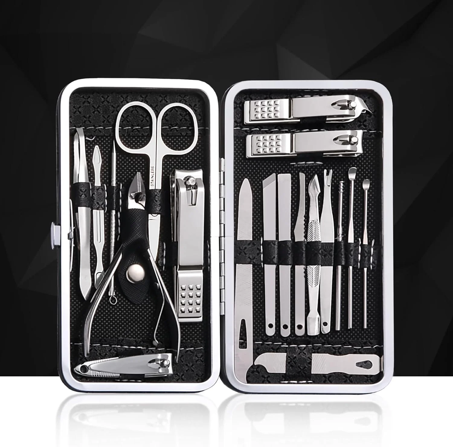 ست مانیکور و پدیکور 19 تکه - ابزار مراقبت از ناخن استیل ضد زنگ ممتاز - کیت پیرایش قابل حمل - هدیه برای آقایان و خانم ها - مشکی ست مانیکور و پدیکور 19 تکه - ابزار مراقبت از ناخن استیل ضد زنگ ممتاز - کیت پیرایش قابل حمل - هدیه برای آقایان و خانم ها - مشکی