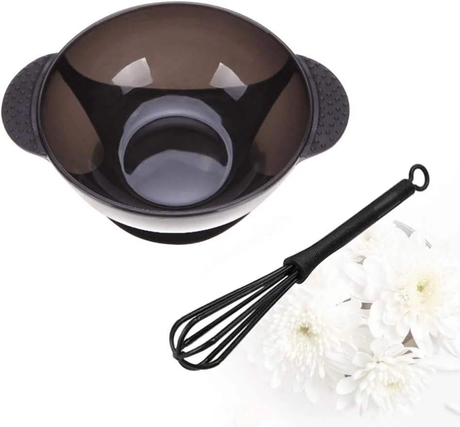 ست 2 عددی کیت رنگ مو کاسه های مخلوط رنگ مو میکسر کرم برای ابزارهای رنگ مو DIY سالن (کاسه مشکی همزن مشکی)