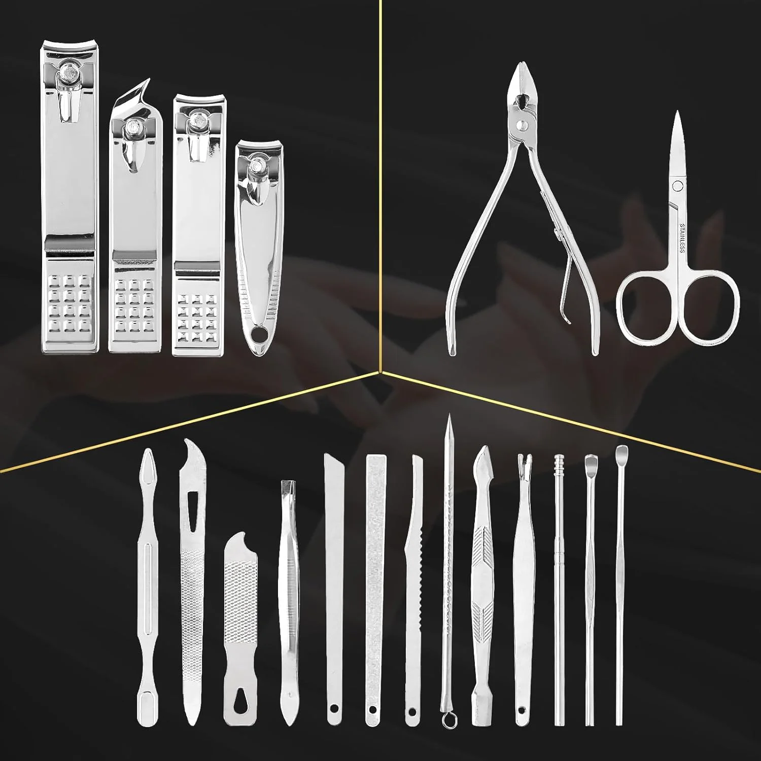ست مانیکور و پدیکور 19 تکه - ابزار مراقبت از ناخن استیل ضد زنگ ممتاز - کیت پیرایش قابل حمل - هدیه برای آقایان و خانم ها - مشکی ست مانیکور و پدیکور 19 تکه - ابزار مراقبت از ناخن استیل ضد زنگ ممتاز - کیت پیرایش قابل حمل - هدیه برای آقایان و خانم ها - مشکی