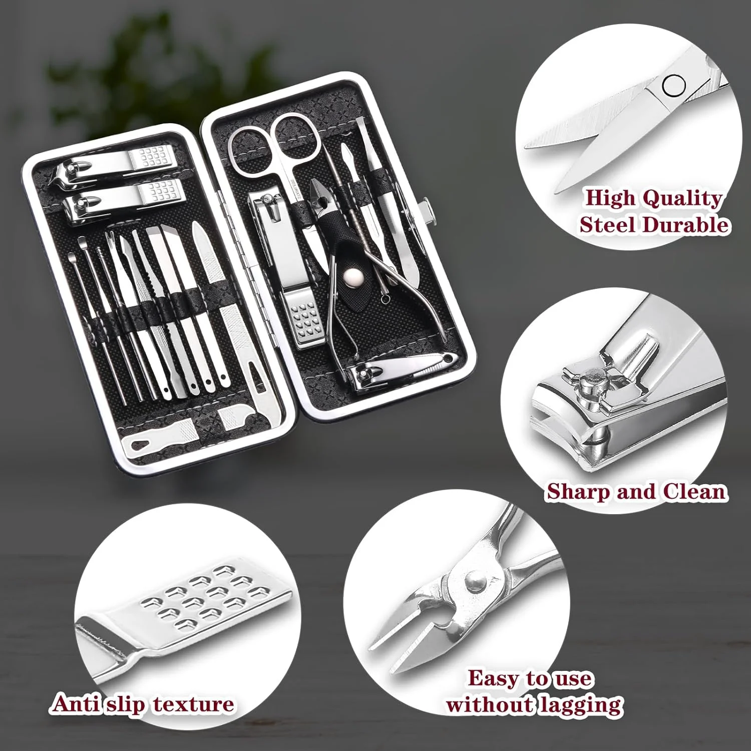 ست مانیکور و پدیکور 19 تکه - ابزار مراقبت از ناخن استیل ضد زنگ ممتاز - کیت پیرایش قابل حمل - هدیه برای آقایان و خانم ها - مشکی ست مانیکور و پدیکور 19 تکه - ابزار مراقبت از ناخن استیل ضد زنگ ممتاز - کیت پیرایش قابل حمل - هدیه برای آقایان و خانم ها - مشکی