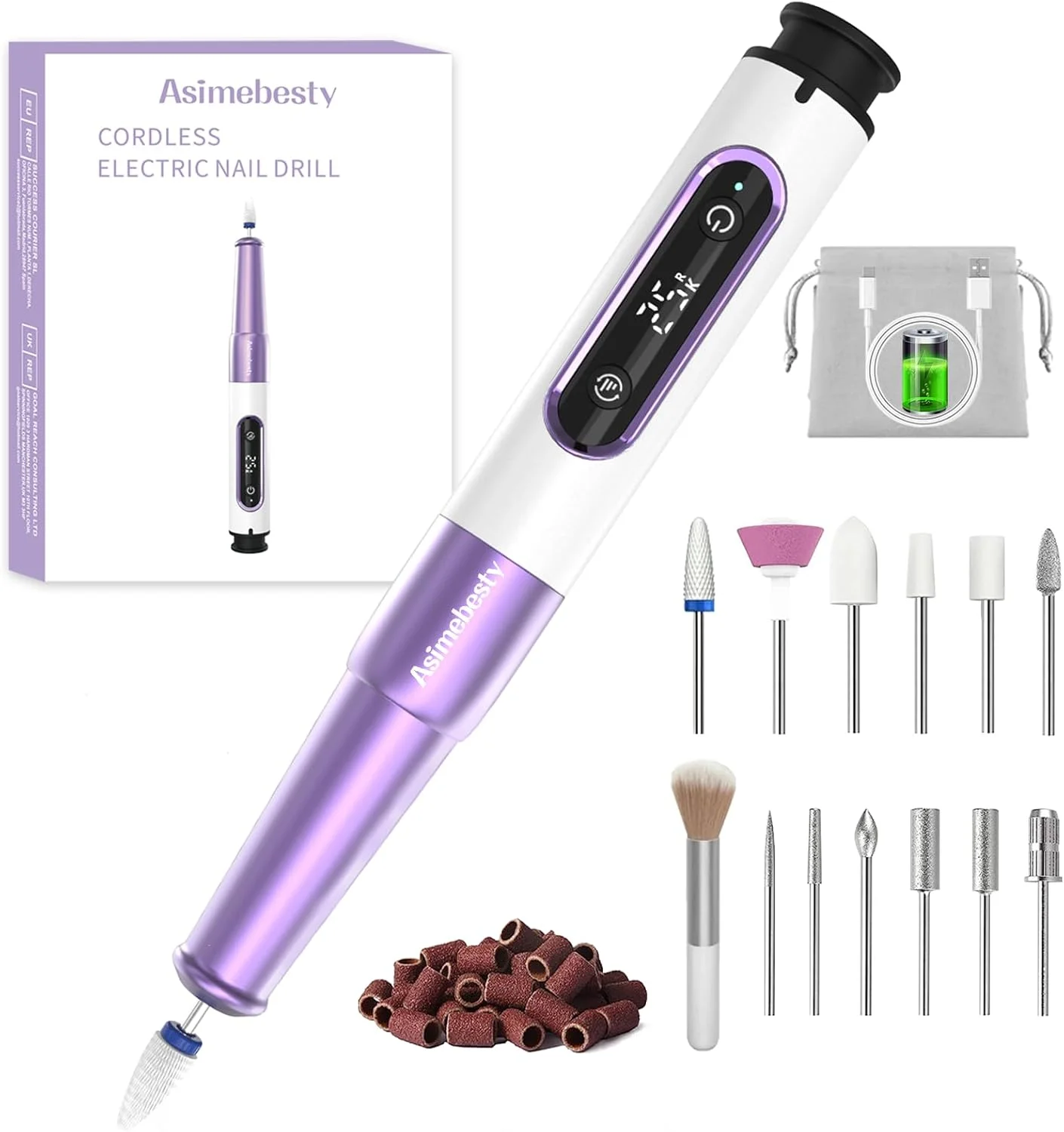 سوهان برقی ناخن حرفه ای Asimebesty با سرعت 25000 دور در دقیقه، ست 12 در 1 بی سیم، کاتر ناخن قابل حمل با صفحه نمایش LCD، سرعت قابل تنظیم، ست مانیکور برقی برای ناخن های ژلی سوهان برقی ناخن حرفه ای Asimebesty با سرعت 25000 دور در دقیقه، ست 12 در 1 بی سیم، کاتر ناخن قابل حمل با صفحه نمایش LCD، سرعت قابل تنظیم، ست مانیکور برقی برای ناخن های ژلی