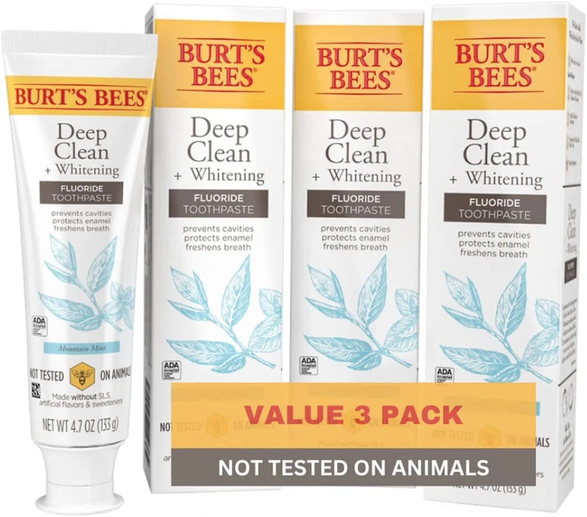 خمیر دندان Burt's Bees، طعم طبیعی، خمیر دندان فلوراید پاک کننده عمیق + سفید کننده، نعناع کوهی، 139 میلی لیتر
