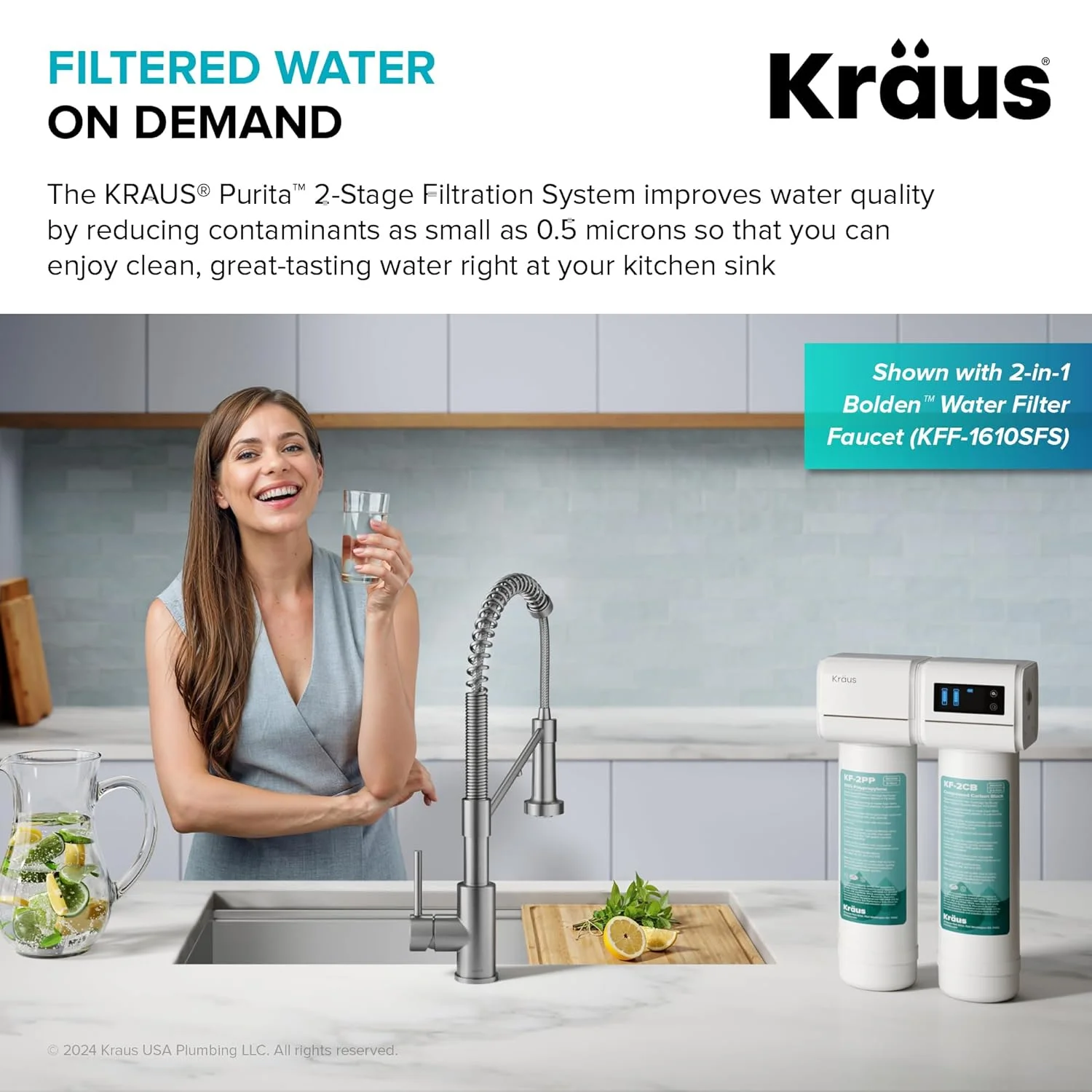 سیستم فیلتراسیون آب زیر سینکی 2 مرحله ای KRAUS Purita با نمایشگر دیجیتال، مدل FS-1001