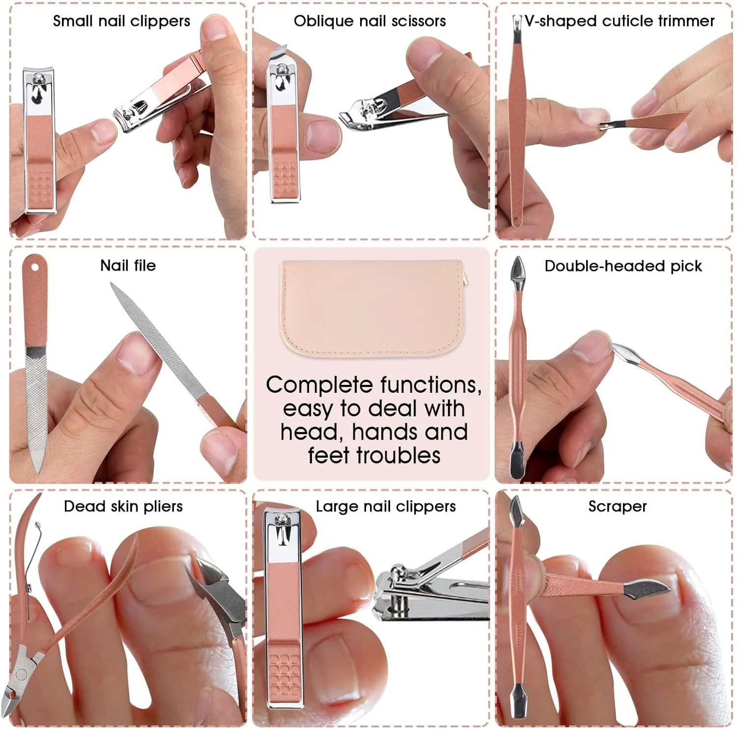 ست مانیکور قابل حمل 12 در 1 Azonee | ناخن گیر و ابزار زیبایی استیل ضد زنگ رزگلد ? کیف مسافرتی چرمی صورتی | کیت حرفه ای پدیکور برای استفاده در خانه، مسافرت و سالن | هدیه ای ایده آل ست مانیکور قابل حمل 12 در 1 Azonee | ناخن گیر و ابزار زیبایی استیل ضد زنگ رزگلد ? کیف مسافرتی چرمی صورتی | کیت حرفه ای پدیکور برای استفاده در خانه، مسافرت و سالن | هدیه ای ایده آل