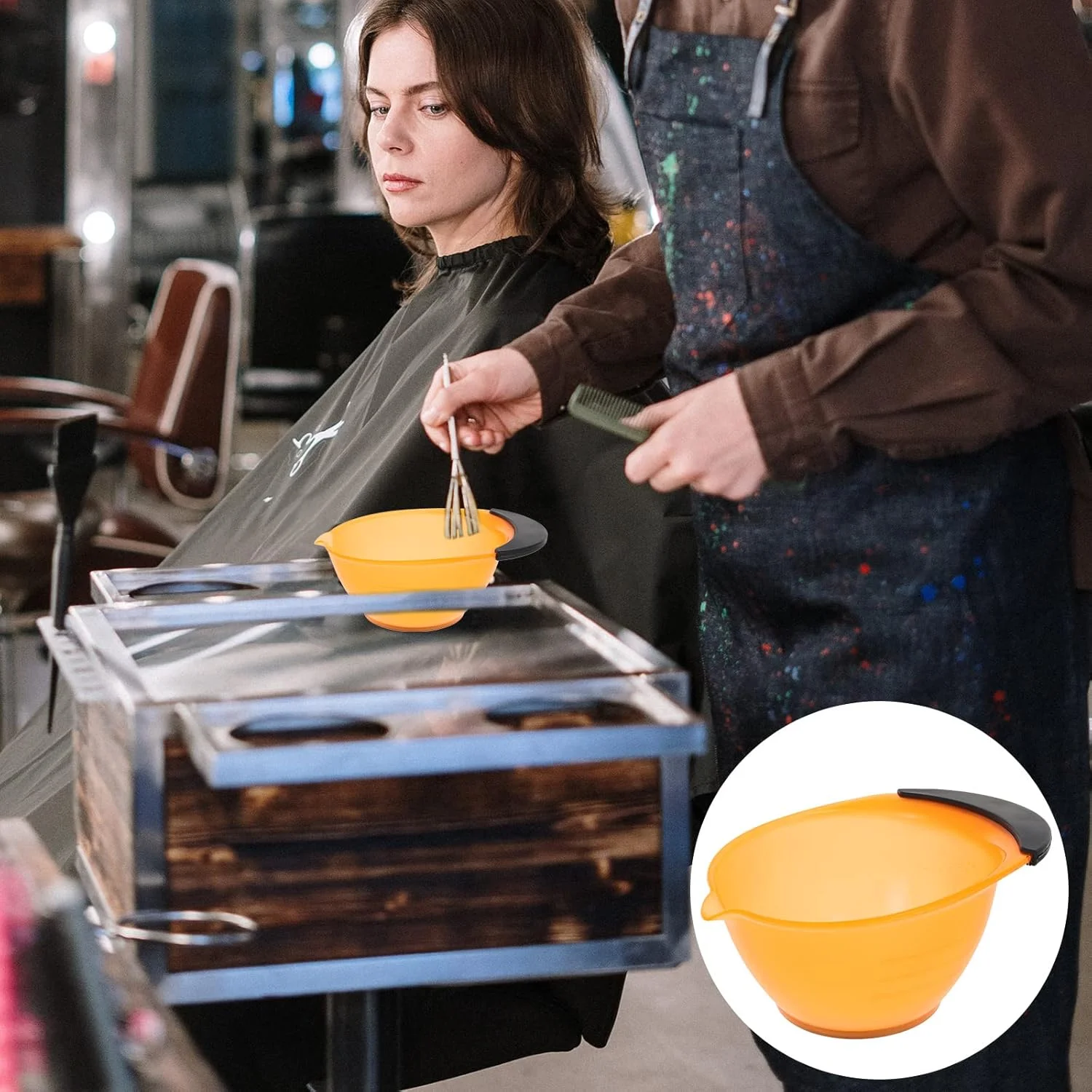 ست کاسه رنگ مو 5 عددی با دسته، مناسب برای رنگ کردن مو در خانه و سالن