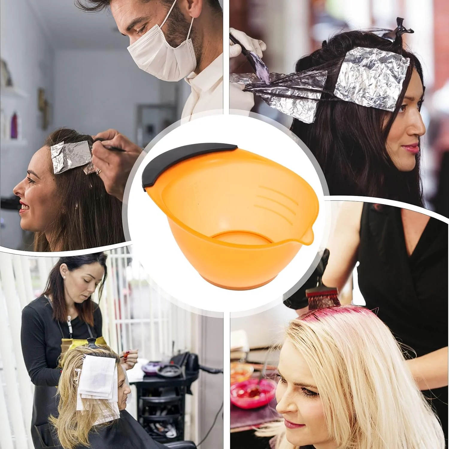 ست کاسه رنگ مو 5 عددی با دسته، مناسب برای رنگ کردن مو در خانه و سالن