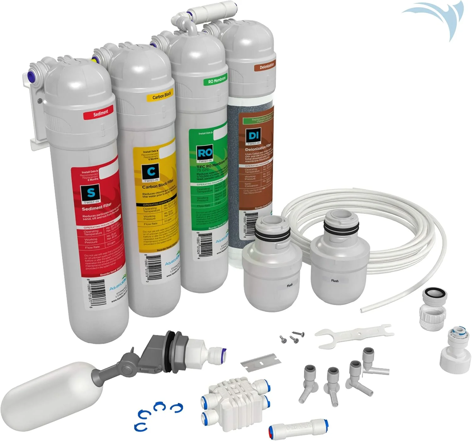 دستگاه تصفیه آب اسمز معکوس آکواتیک لایف، 4 مرحله ای چرخشی 75 گالن در روز، فیلتر دیونیزاسیون آب دستگاه تصفیه آب اسمز معکوس آکواتیک لایف، 4 مرحله ای چرخشی 75 گالن در روز، فیلتر دیونیزاسیون آب