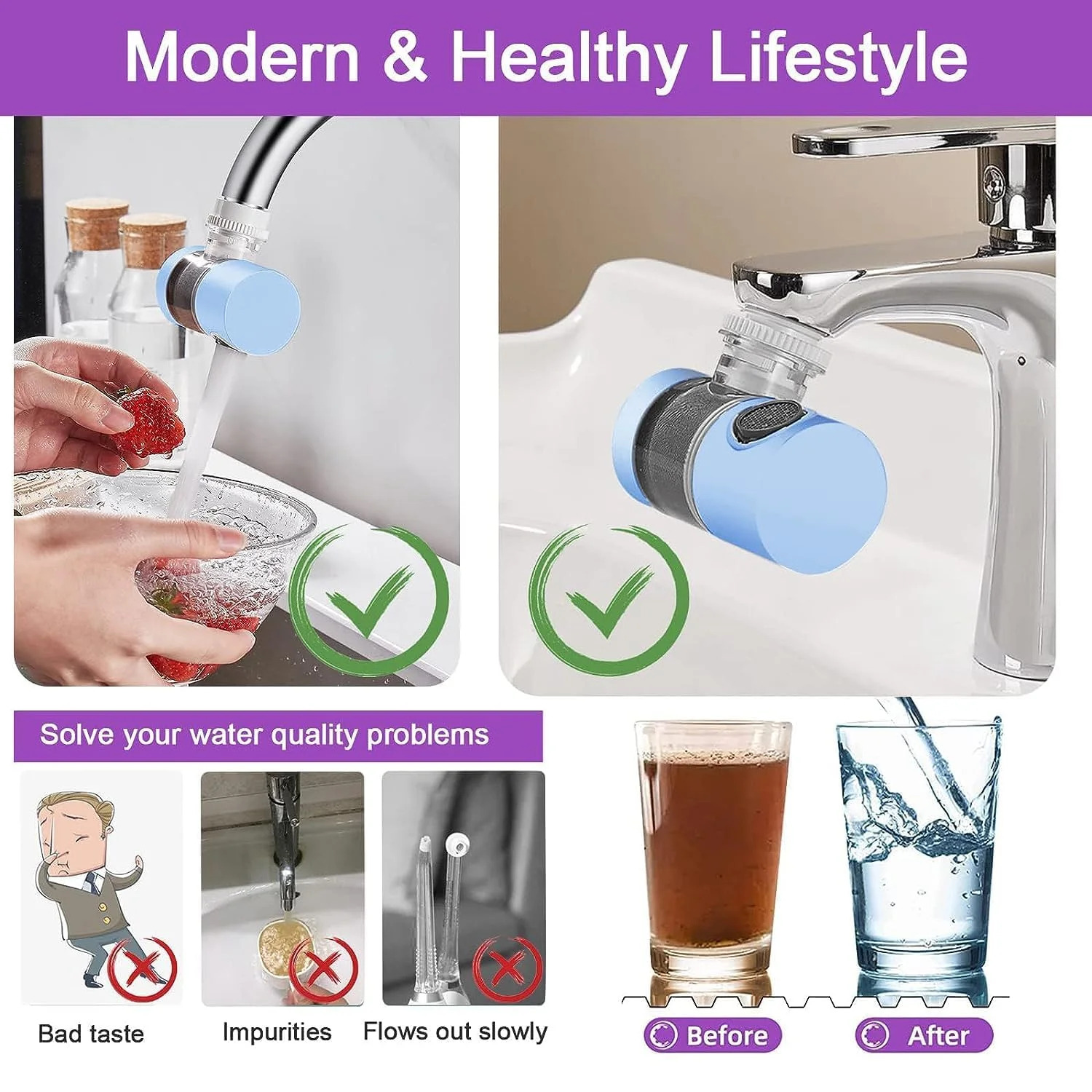 شیر آب فیلتر دار سینک Azonee، چرخش 720 درجه جهانی، حذف کلر، فلوراید، فلزات سنگین و سختی آب، مناسب برای استفاده در حمام و آشپزخانه شیر آب فیلتر دار سینک Azonee، چرخش 720 درجه جهانی، حذف کلر، فلوراید، فلزات سنگین و سختی آب، مناسب برای استفاده در حمام و آشپزخانه