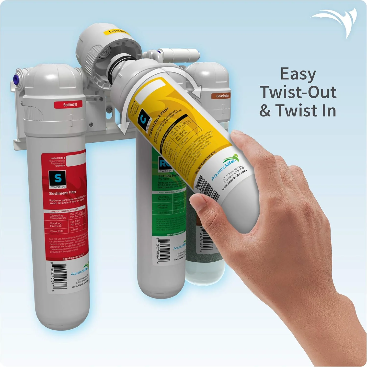 دستگاه تصفیه آب اسمز معکوس آکواتیک لایف، 4 مرحله ای چرخشی 75 گالن در روز، فیلتر دیونیزاسیون آب دستگاه تصفیه آب اسمز معکوس آکواتیک لایف، 4 مرحله ای چرخشی 75 گالن در روز، فیلتر دیونیزاسیون آب