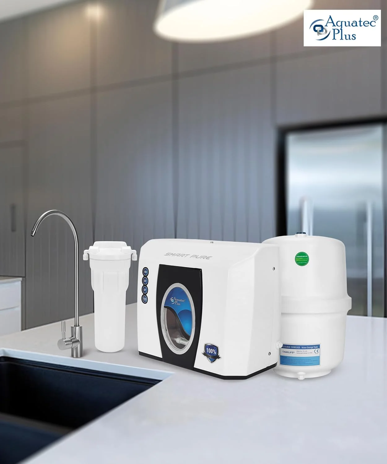 دستگاه تصفیه آب زیر سینکی Aquatec Plus Smart Pure - مخزن تحت فشار 12 لیتری RO+UV+UF+TDS (سفید) دستگاه تصفیه آب زیر سینکی Aquatec Plus Smart Pure - مخزن تحت فشار 12 لیتری RO+UV+UF+TDS (سفید)