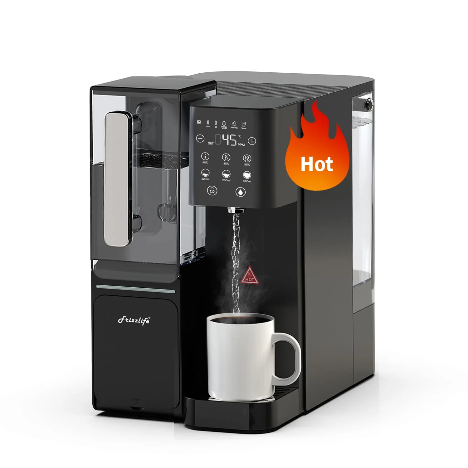 دستگاه تصفیه آب رومیزی اسمز معکوس Frizzlife WB99-H، دارای آبگرمکن فوری، آب قلیایی RO، پارچ آب قابل حمل، عناصر دارای گواهینامه NSF/ANSI 58، دما و حجم قابل تنظیم دستگاه تصفیه آب رومیزی اسمز معکوس Frizzlife WB99-H، دارای آبگرمکن فوری، آب قلیایی RO، پارچ آب قابل حمل، عناصر دارای گواهینامه NSF/ANSI 58، دما و حجم قابل تنظیم