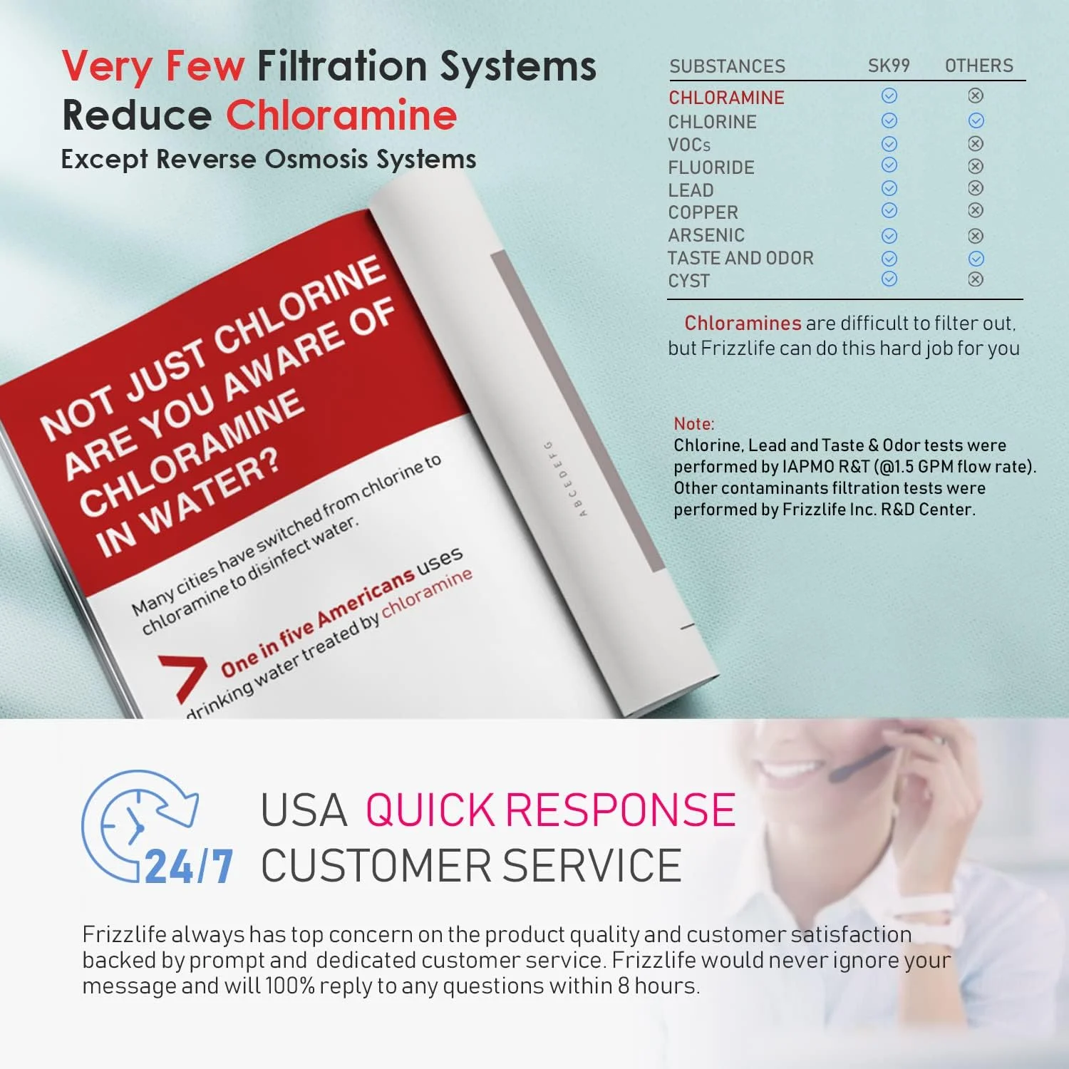 سیستم فیلتر آب زیر سینکی Frizzlife مدل SK99-NEW، اتصال مستقیم، دارای گواهینامه NSF/ANSI 53&42، کربن بلاک 0.5 میکرون، حذف سرب، کلر، کلرامین، فلوراید، بو و طعم بد - تعویض سریع