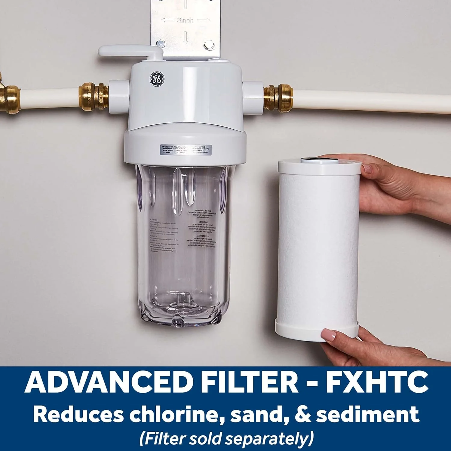 سیستم فیلتراسیون آب کل خانه جنرال الکتریک | کاهش رسوبات، زنگ زدگی و موارد دیگر | شامل کیت نصب و لوازم جانبی | فیلتر شامل نمی شود | تعویض فیلترها (FXHTC، FXHSC) هر 3 ماه