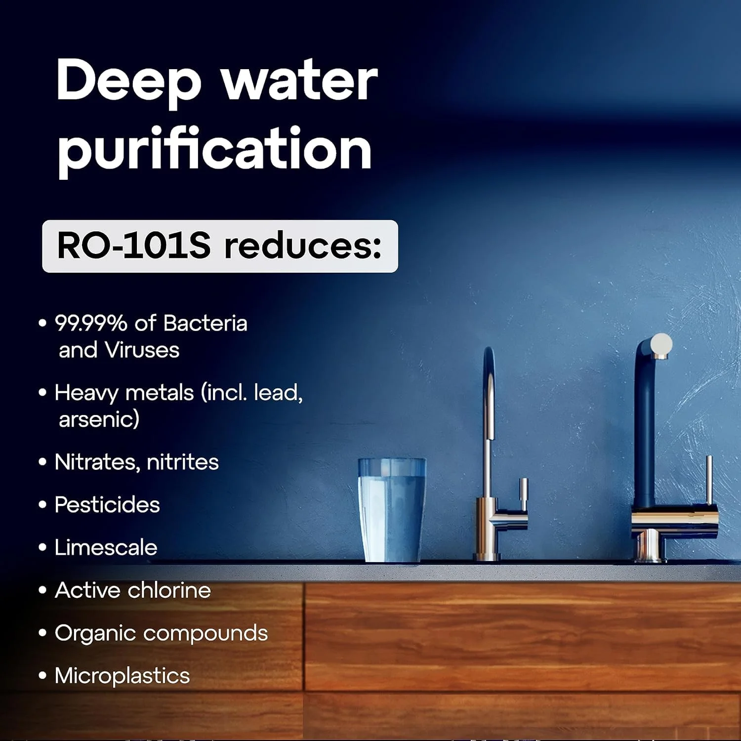 سیستم تصفیه آب اسمز معکوس زیر سینکی آکوافر RO-101S. حذف ویروس ها، باکتری ها، فلزات سنگین، رسوب آهک، آفت کش ها، کلر فعال، ترکیبات آلی و دارویی.