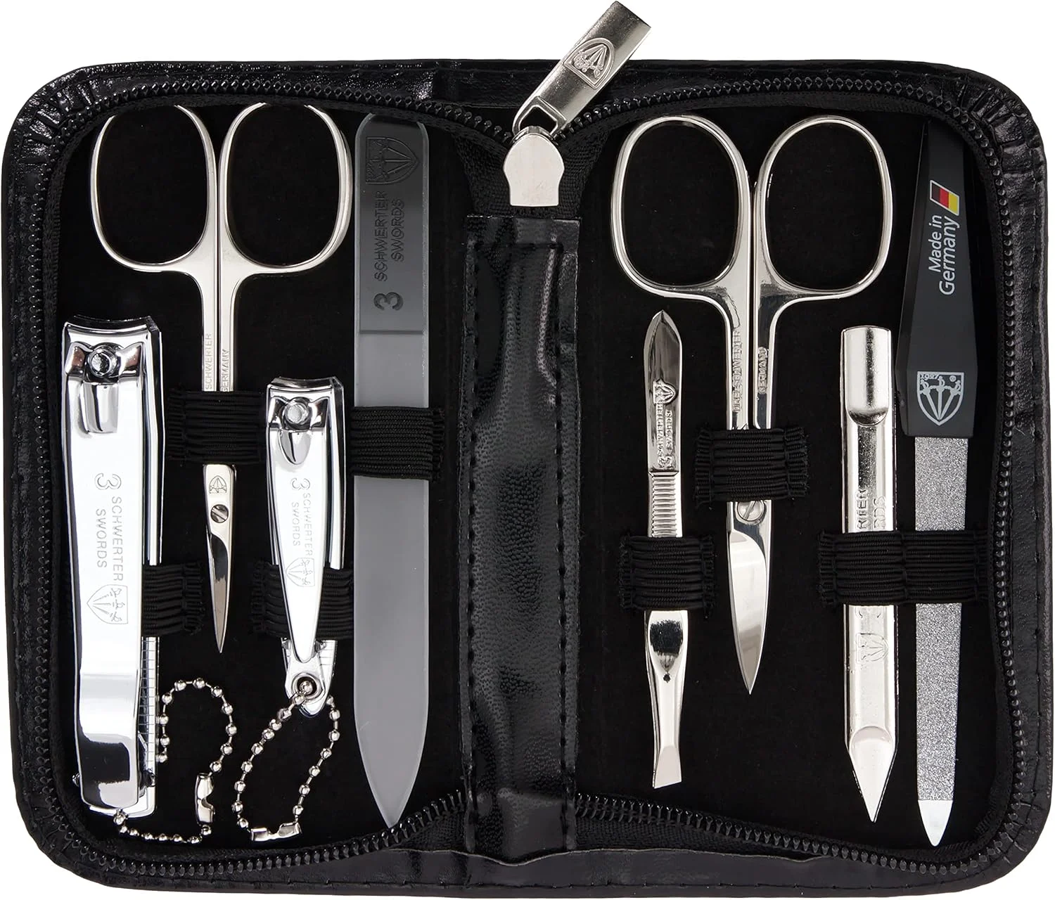 DREI SCHWERTER - ست مانیکور 8 تکه "Roma" | ست مراقبت از ناخن در کیف چرمی مصنوعی مشکی | محتویات: ست قیچی ناخن، ناخن گیر پا و ناخن، موچین، سوهان ناخن شیشه ای، سوهان ناخن یاقوت کبود DREI SCHWERTER - ست مانیکور 8 تکه "Roma" | ست مراقبت از ناخن در کیف چرمی مصنوعی مشکی | محتویات: ست قیچی ناخن، ناخن گیر پا و ناخن، موچین، سوهان ناخن شیشه ای، سوهان ناخن یاقوت کبود