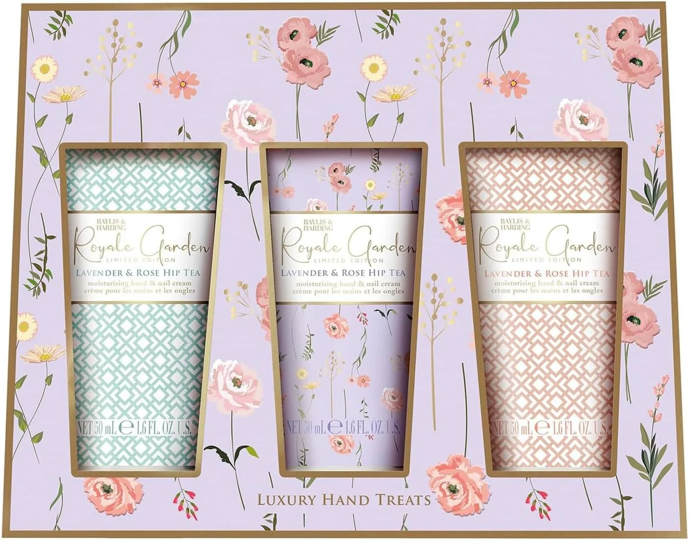 مجموعه هدیه مراقبت از دست لوکس بایلیس و هاردینگ رویال گاردن با رایحه اسطوخودوس و گل رز | مجموعه 3 کرم دست | مراقبت از پوست وگان | هدیه ای شیک برای خانم ها مجموعه هدیه مراقبت از دست لوکس بایلیس و هاردینگ رویال گاردن با رایحه اسطوخودوس و گل رز | مجموعه 3 کرم دست | مراقبت از پوست وگان | هدیه ای شیک برای خانم ها