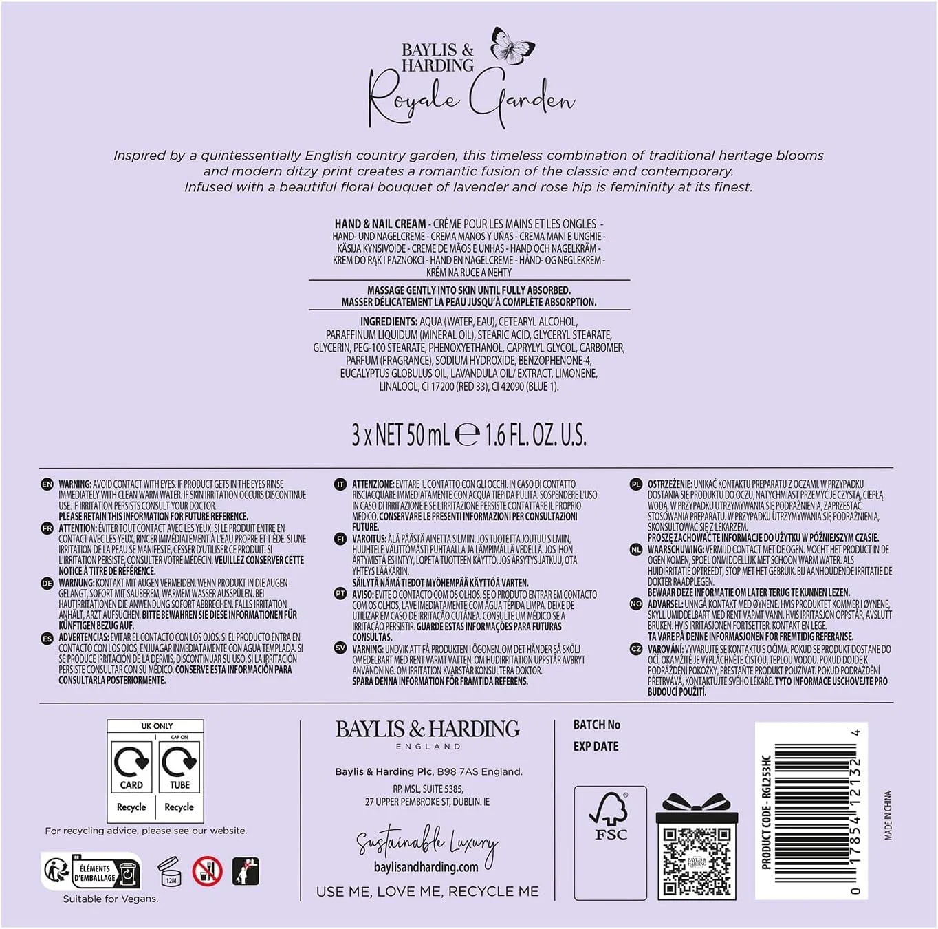 مجموعه هدیه مراقبت از دست لوکس بایلیس و هاردینگ رویال گاردن با رایحه اسطوخودوس و گل رز | مجموعه 3 کرم دست | مراقبت از پوست وگان | هدیه ای شیک برای خانم ها مجموعه هدیه مراقبت از دست لوکس بایلیس و هاردینگ رویال گاردن با رایحه اسطوخودوس و گل رز | مجموعه 3 کرم دست | مراقبت از پوست وگان | هدیه ای شیک برای خانم ها