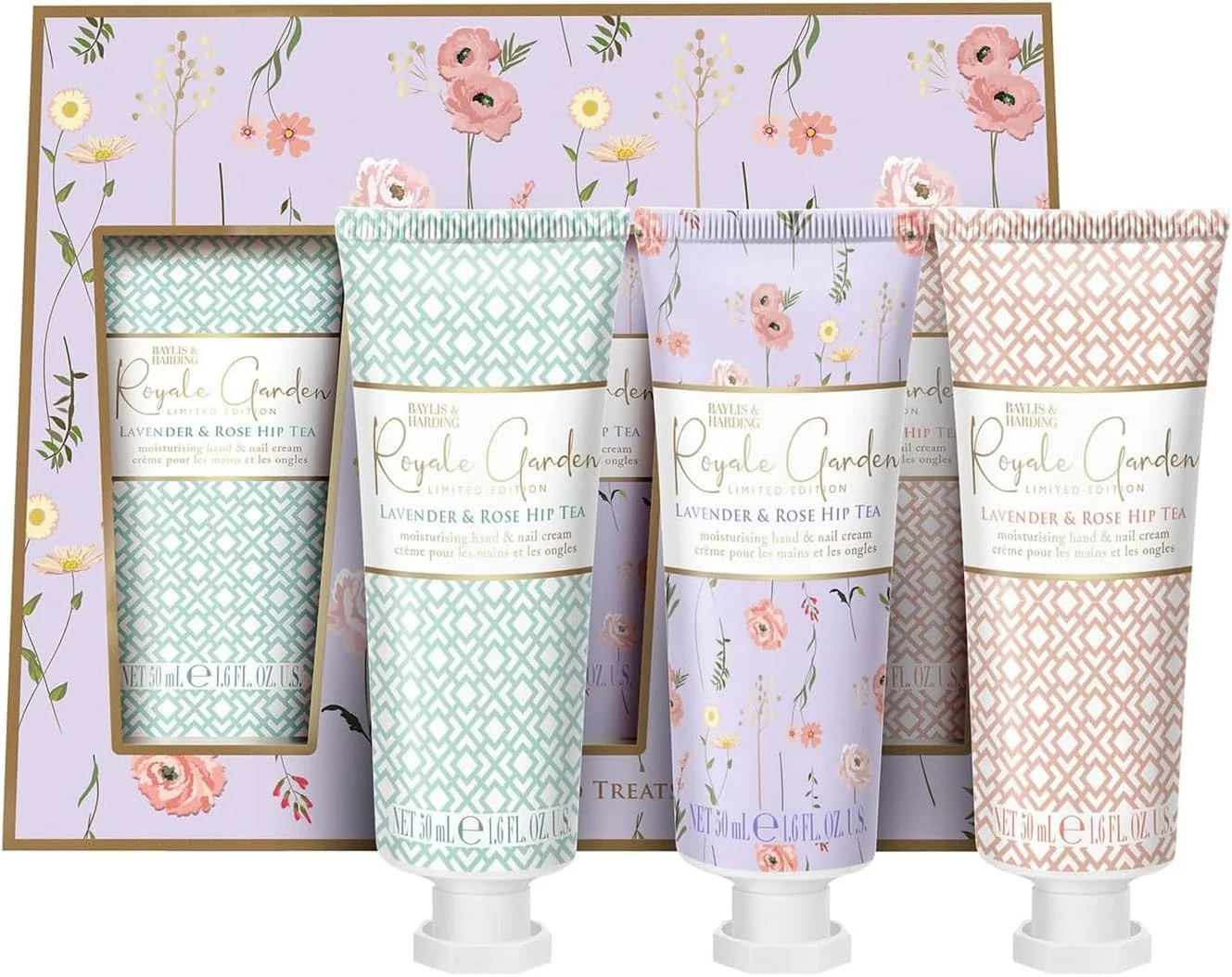 مجموعه هدیه مراقبت از دست لوکس بایلیس و هاردینگ رویال گاردن با رایحه اسطوخودوس و گل رز | مجموعه 3 کرم دست | مراقبت از پوست وگان | هدیه ای شیک برای خانم ها مجموعه هدیه مراقبت از دست لوکس بایلیس و هاردینگ رویال گاردن با رایحه اسطوخودوس و گل رز | مجموعه 3 کرم دست | مراقبت از پوست وگان | هدیه ای شیک برای خانم ها