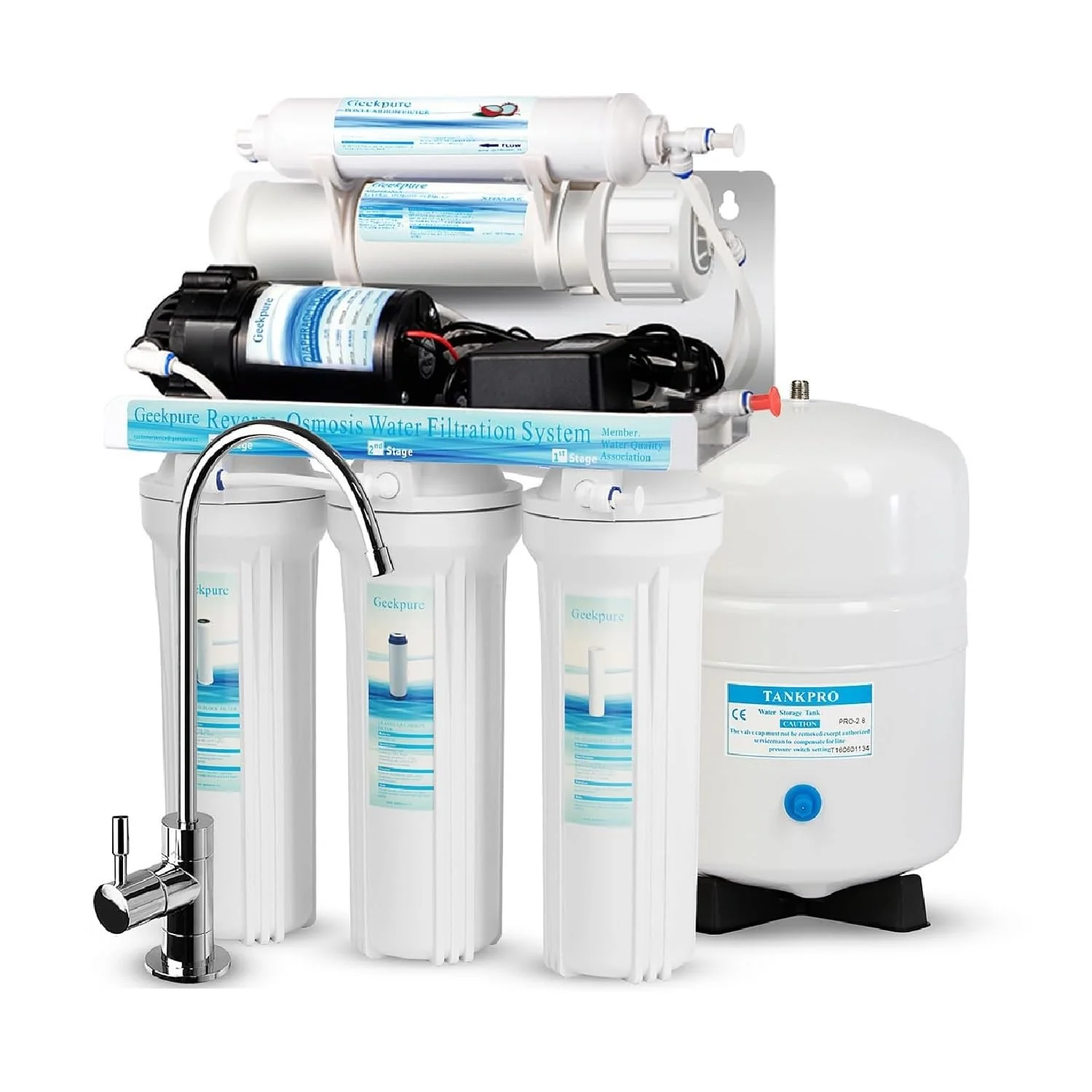 دستگاه تصفیه آب 5 مرحله ای اسمز معکوس Geekpure با ظرفیت 75 گالن در روز - به همراه پمپ تقویت کننده و 4 فیلتر اضافی دستگاه تصفیه آب 5 مرحله ای اسمز معکوس Geekpure با ظرفیت 75 گالن در روز - به همراه پمپ تقویت کننده و 4 فیلتر اضافی