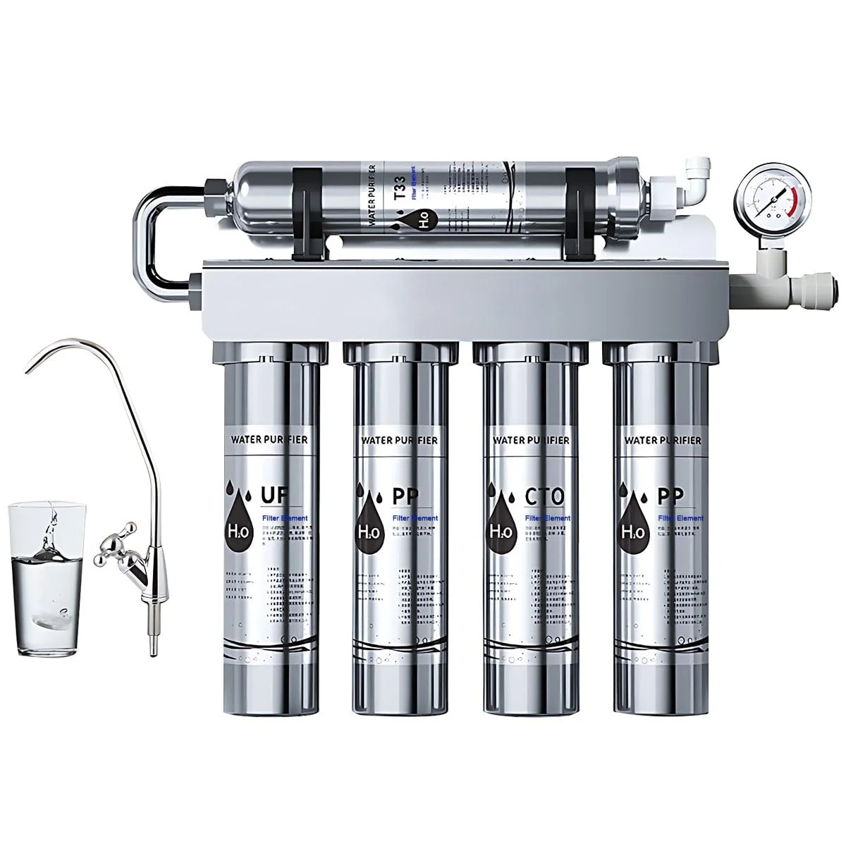 سیستم فیلتر آب زیر سینک Gluckluz، تصفیه آب آشامیدنی 5 مرحله ای با فیلتراسیون فوق العاده 0.01 میکرومتر با گیج فشار بلادرنگ، حذف 99.99% آلاینده ها، سرب، جیوه، کادمیوم، کلر سیستم فیلتر آب زیر سینک Gluckluz، تصفیه آب آشامیدنی 5 مرحله ای با فیلتراسیون فوق العاده 0.01 میکرومتر با گیج فشار بلادرنگ، حذف 99.99% آلاینده ها، سرب، جیوه، کادمیوم، کلر