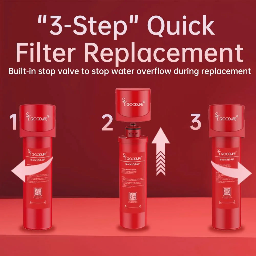 سیستم فیلتر آب زیر سینکی SY GOODLIFE Q5-MF برای کاهش فلوراید، سرب، کلر و بو، دارای گواهینامه NSF53، نصب آسان و سریع برای آشپزخانه سیستم فیلتر آب زیر سینکی SY GOODLIFE Q5-MF برای کاهش فلوراید، سرب، کلر و بو، دارای گواهینامه NSF53، نصب آسان و سریع برای آشپزخانه