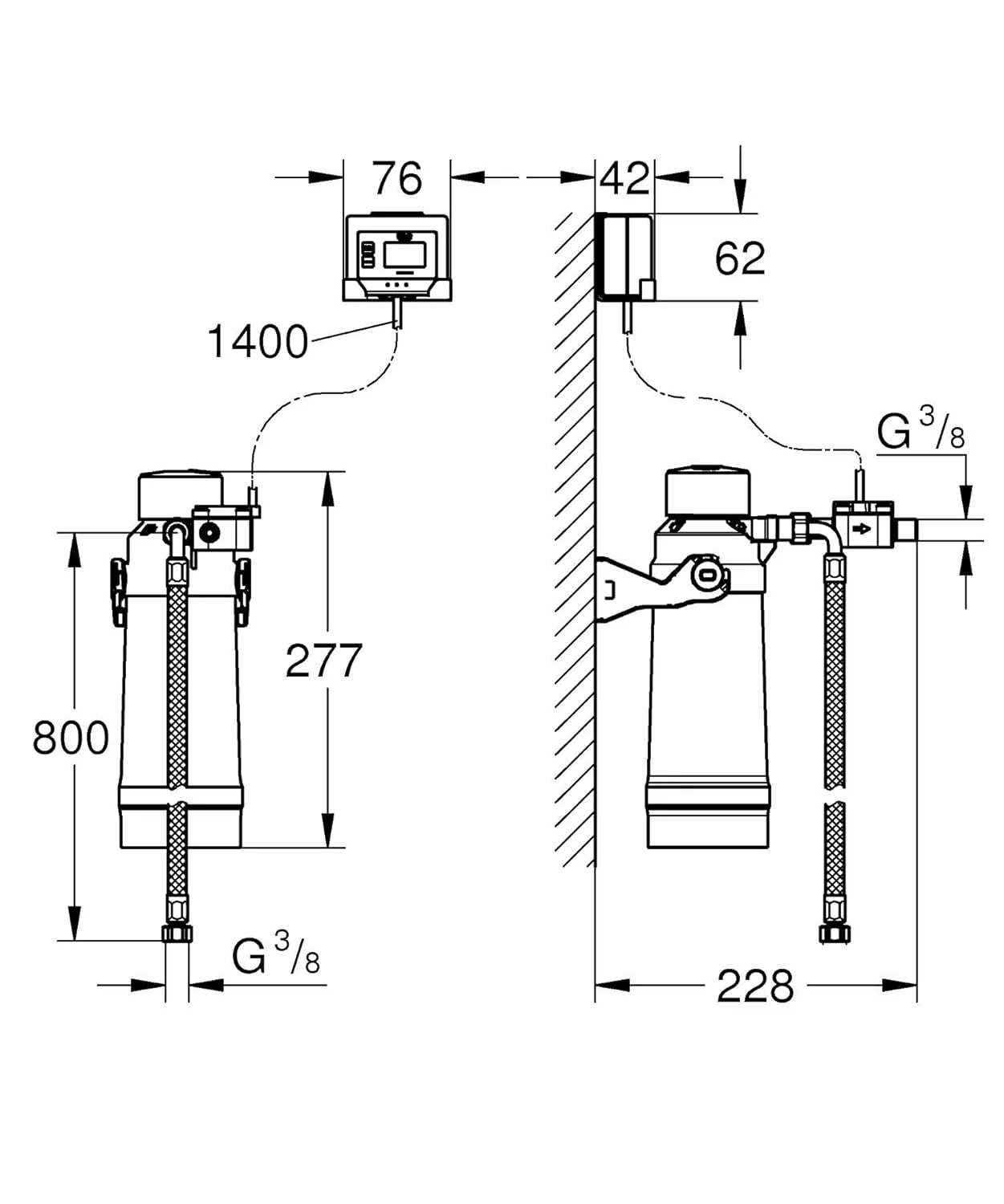 فیلتر آب زیر سینکی GROHE Blue - ست استارتر فیلتر Ultrasafe، تا 3000 لیتر، جریان سنج برای اندازه گیری طول عمر فیلتر، سازگار با شیرآلات آشپزخانه GROHE Blue Pure، 40876000