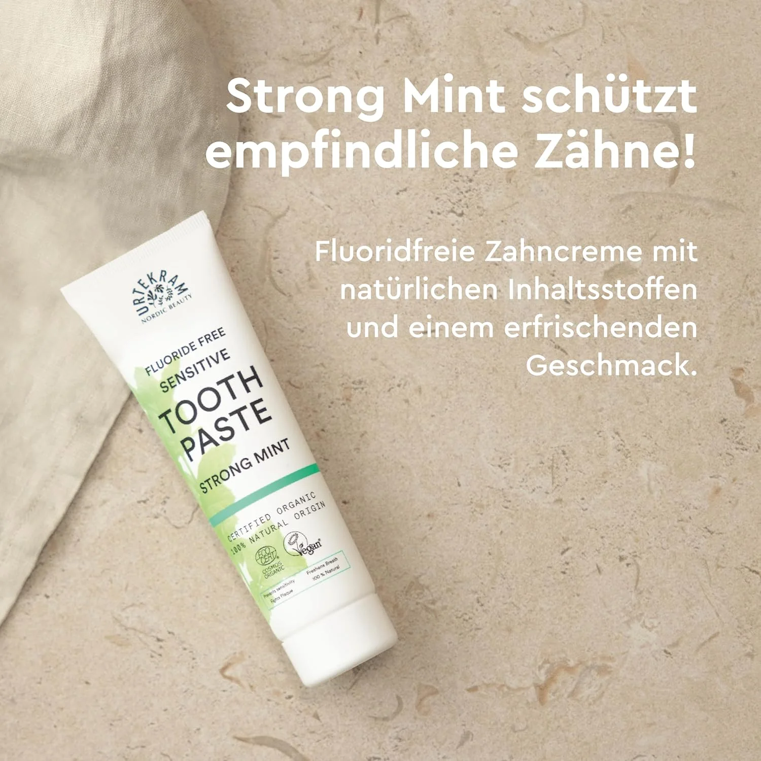 خمیر دندان بدون فلوراید اورتکرام مخصوص دندان های حساس با طعم نعناع قوی، 100% ارگانیک، وگان، مواد طبیعی، مراقبت ملایم از دهان، 75 میلی لیتر