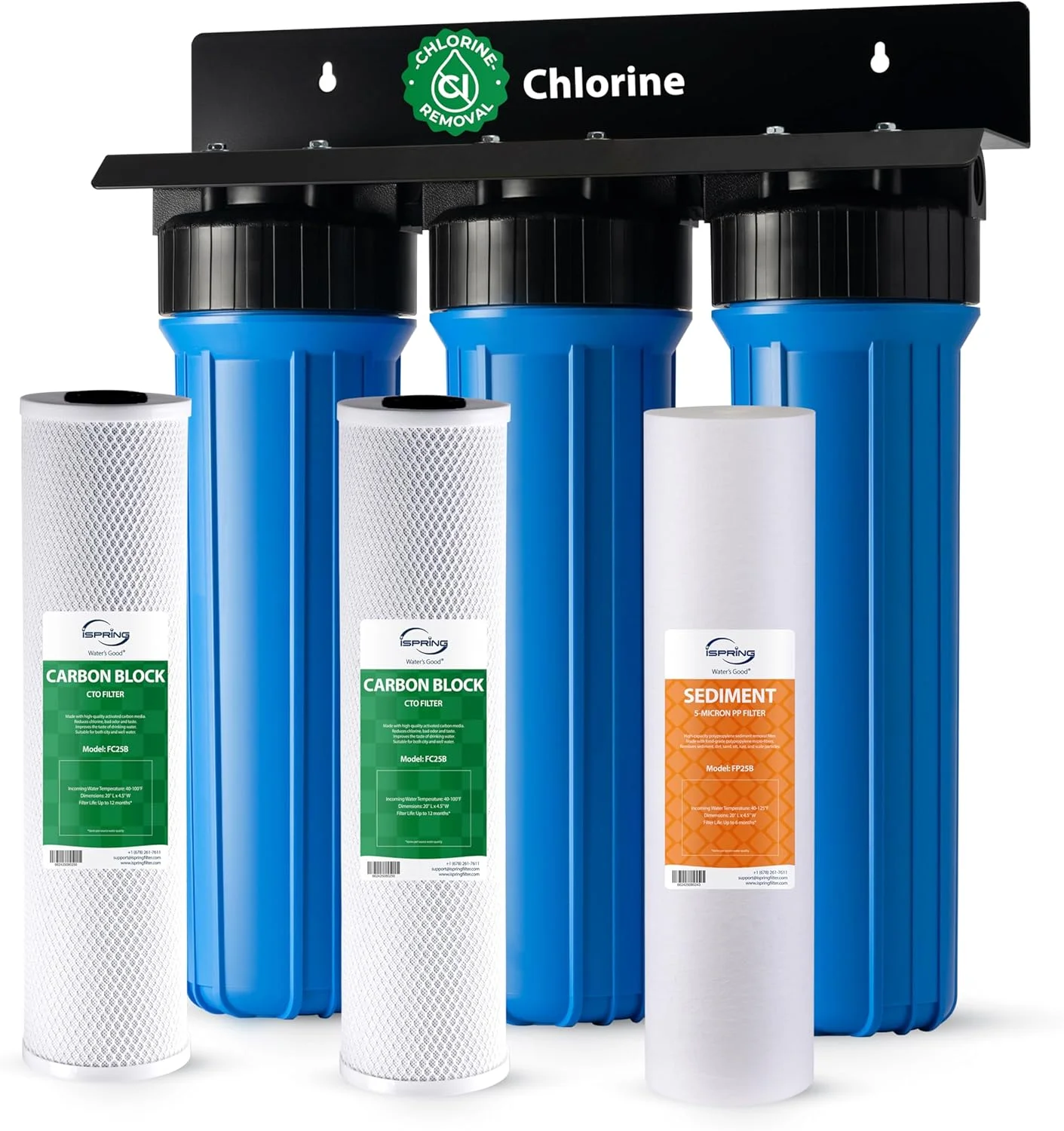 سیستم فیلتراسیون آب کل خانه 3 مرحله ای iSpring WGB32B با فیلترهای رسوب و کربن بلاک 20 اینچی