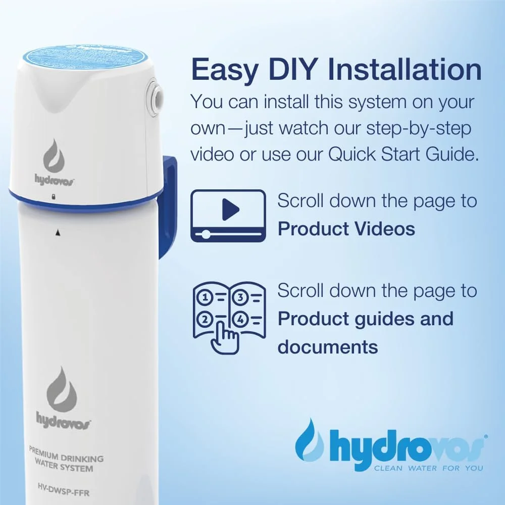 سیستم فیلتر آب زیر سینکی پریمیوم HYDROVOS، دارای گواهینامه NSF/ANSI 401/53/42، کاهش دهنده PFOA، PFOS، سرب، کیست، داروها، میکروپلاستیک ها، طعم و بوی کلر، استفاده مستقیم برای آشپزخانه، حمام