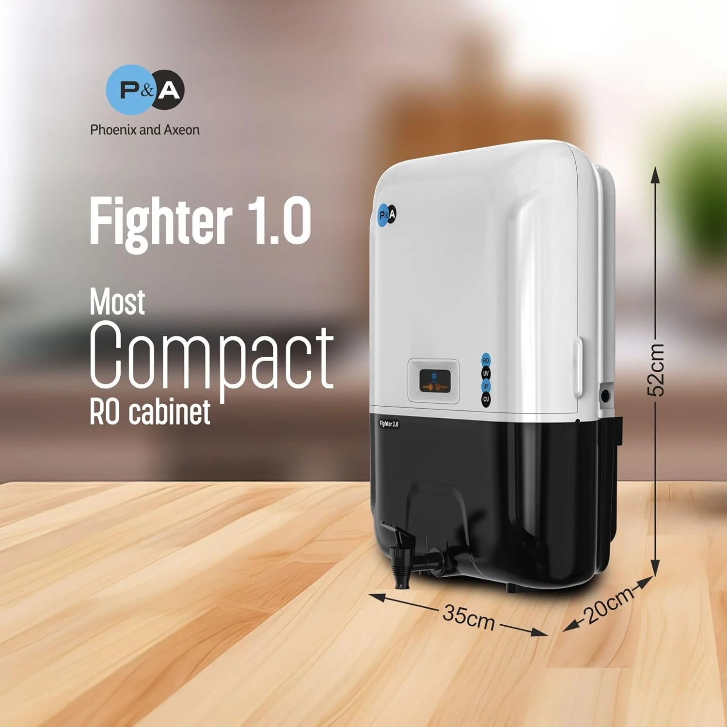 تصفیه آب فونیکس اند اکسئون مدل P&A Fighter 1.0 RO + UV + UF + تنظیم کننده TDS با مخزن مسی خالص، دارای فیلتراسیون 7 مرحله ای و مخزن 9 لیتری ABS مناسب برای منزل و محل کار به همراه پیش فیلتر رایگان (ساخت هند)