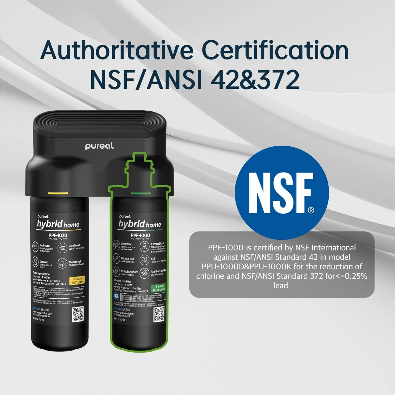 سیستم فیلتر آب زیر سینکی دو مرحله ای Pureal Hybrid Home PPU-1020K، 10000 گالن، NSF/ANSI 42&372، فیلتر رسوب معدنی کربن بلاک KDF پلی فسفات برای رسوب، سرب و کلر