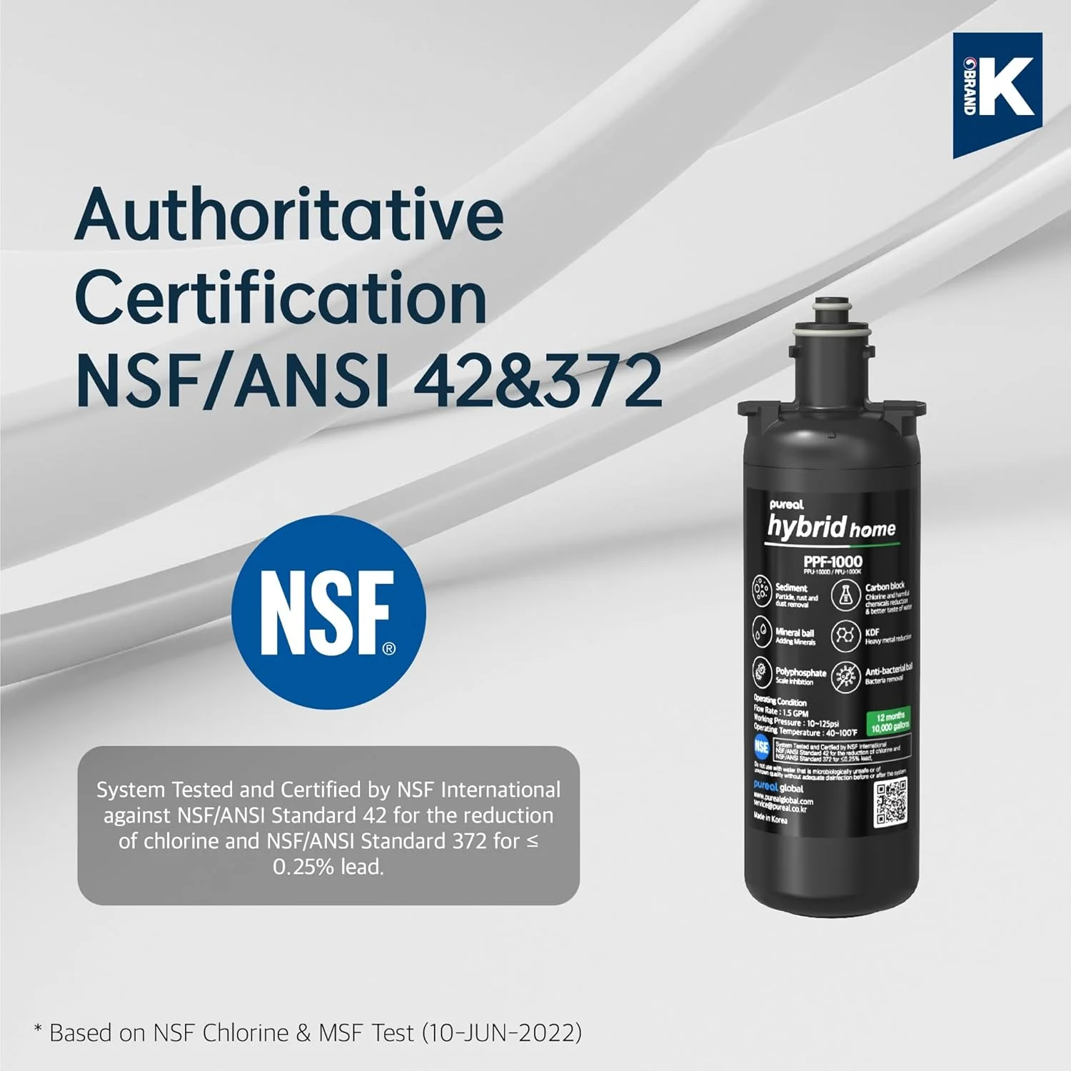 سیستم فیلتر آب زیر سینکی Pureal Hybrid Home PPU-1000D به همراه شیر، 10000 گالن، NSF/ANSI 42&372، فیلتر رسوب معدنی کربن بلاک KDF پلی فسفات برای رسوب، سرب و کلر