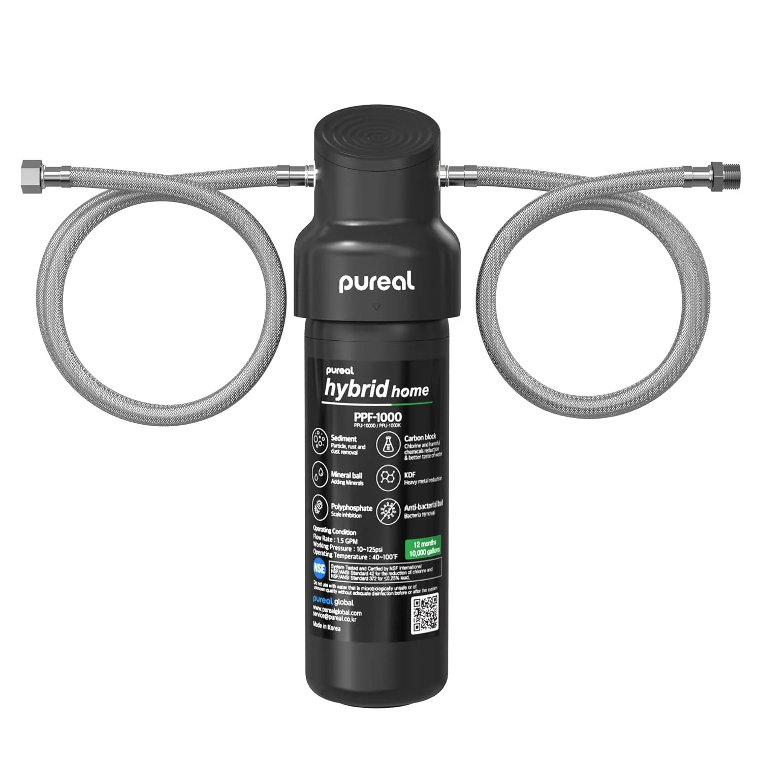 سیستم فیلتر آب زیر سینکی Pureal مدل Hybrid Home PPU-1000K، با ظرفیت 10000 گالن، دارای فیلتر رسوب گیر معدنی، کربن بلاک، KDF و پلی فسفات برای کاهش رسوب، سرب و کلر سیستم فیلتر آب زیر سینکی Pureal مدل Hybrid Home PPU-1000K، با ظرفیت 10000 گالن، دارای فیلتر رسوب گیر معدنی، کربن بلاک، KDF و پلی فسفات برای کاهش رسوب، سرب و کلر