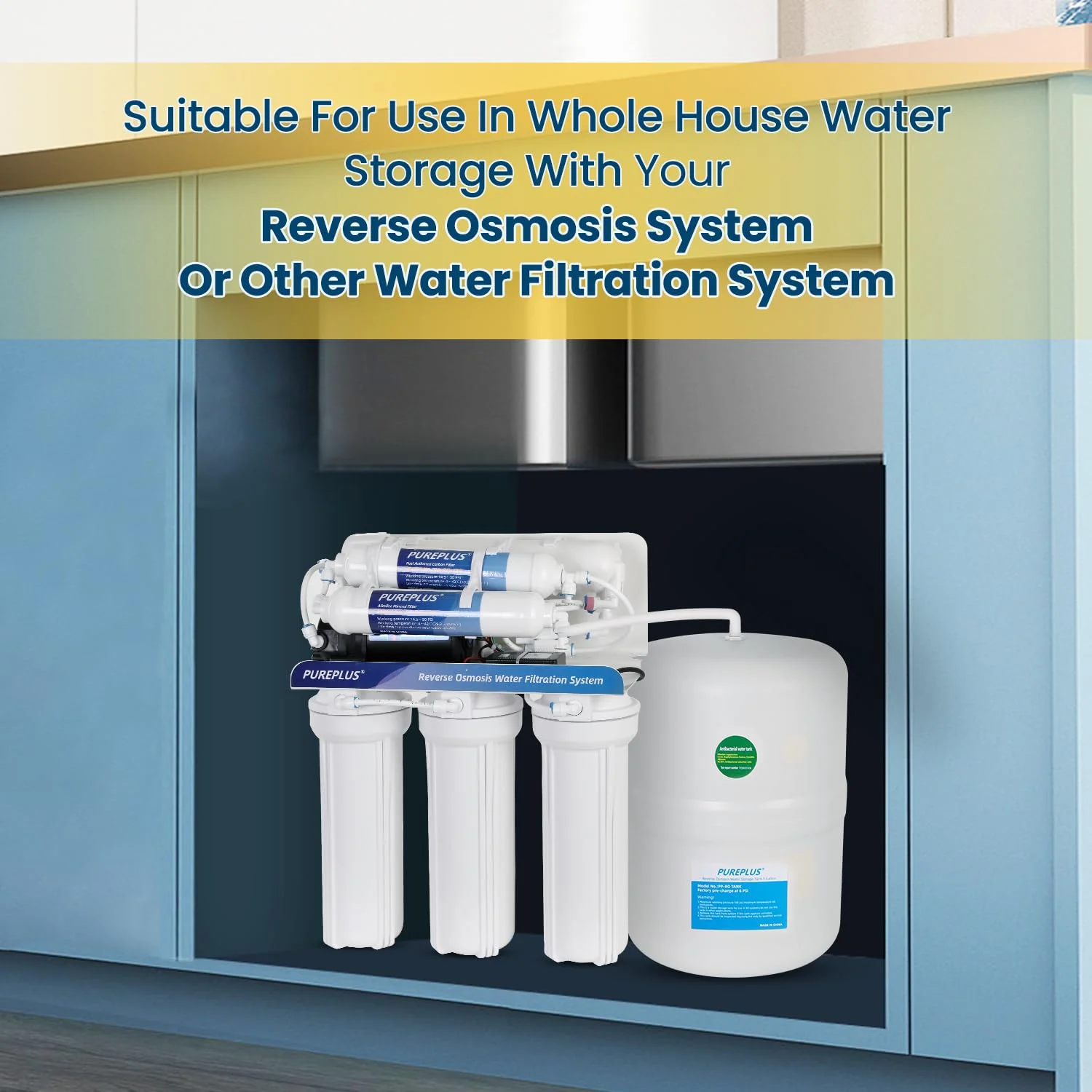 مخزن ذخیره آب تحت فشار 5 گالنی PUREPLUS برای سیستم های اسمز معکوس (RO)، سفید مخزن ذخیره آب تحت فشار 5 گالنی PUREPLUS برای سیستم های اسمز معکوس (RO)، سفید