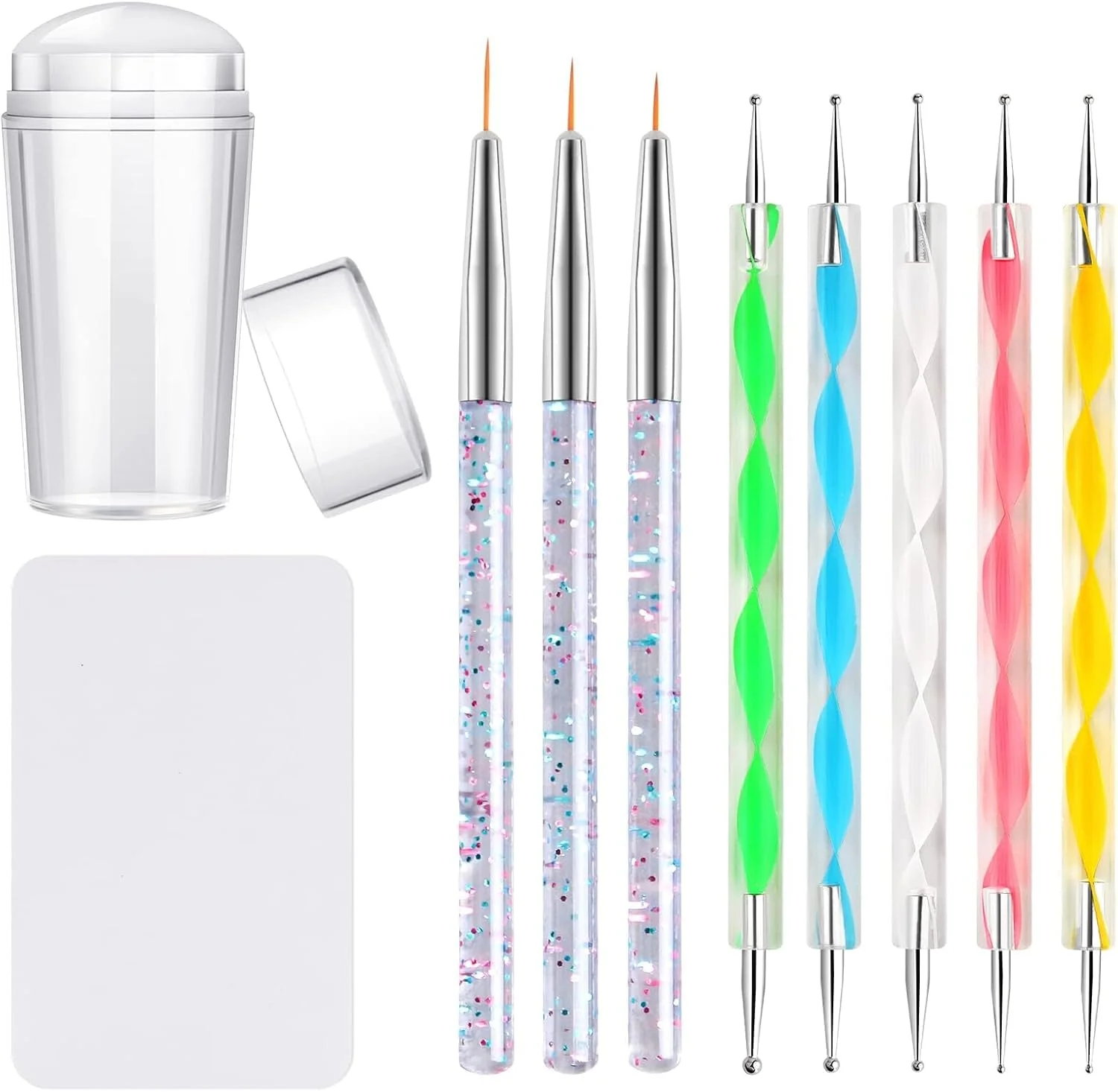 ست مهر ناخن سیلیکونی Kalolary، مهر ژله ای نوک فرانسوی ناخن با کاردک، ست 3 عددی قلم موی جزئیات ناخن، قلم موی طراحی ناخن، 5 عدد قلم نقطه گذاری ناخن، ابزار مانیکور طراحی هنر ناخن نوک فرانسوی ست مهر ناخن سیلیکونی Kalolary، مهر ژله ای نوک فرانسوی ناخن با کاردک، ست 3 عددی قلم موی جزئیات ناخن، قلم موی طراحی ناخن، 5 عدد قلم نقطه گذاری ناخن، ابزار مانیکور طراحی هنر ناخن نوک فرانسوی