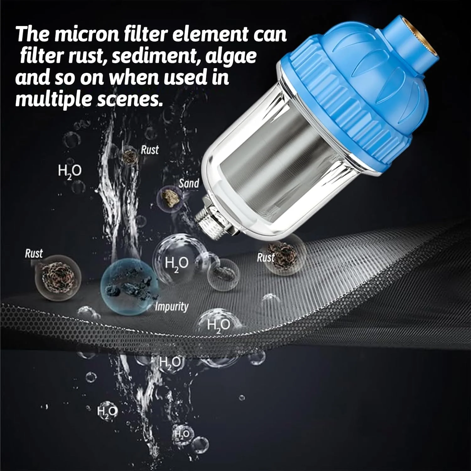 فیلتر رسوب گیر آب MuSylonz Spin Down - سیستم پیش تصفیه آب خانگی با توری استیل 316، فیلتر آب برای حذف رسوبات و داشتن آب تمیز، تمیز کردن آسان و بادوام