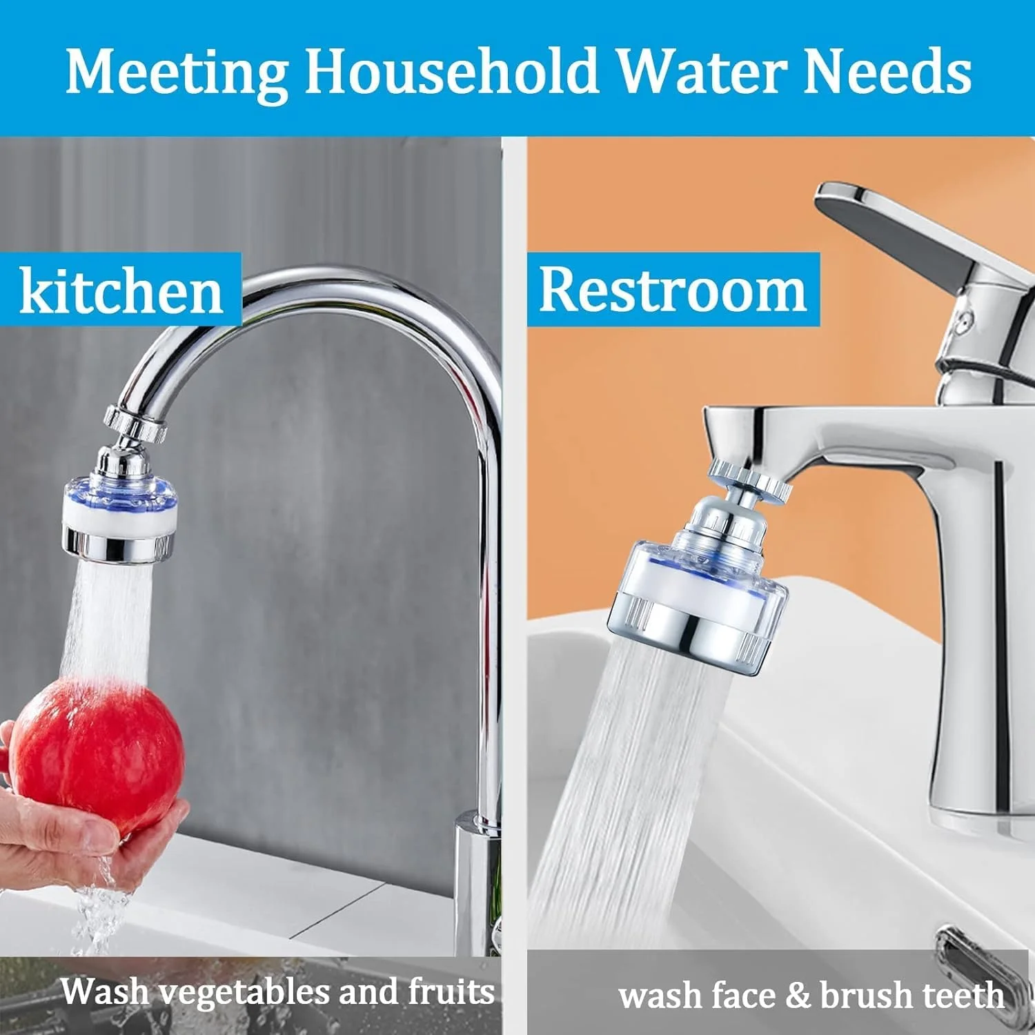 ست 2 عددی فیلتر آب سینک Lonimia - شیرآلات آشپزخانه چرخشی 360 درجه جهانی، حذف کلر و فلزات سنگین، فیلتراسیون آب سخت، نصب آسان و تصفیه کننده آب تمیز برای سینک