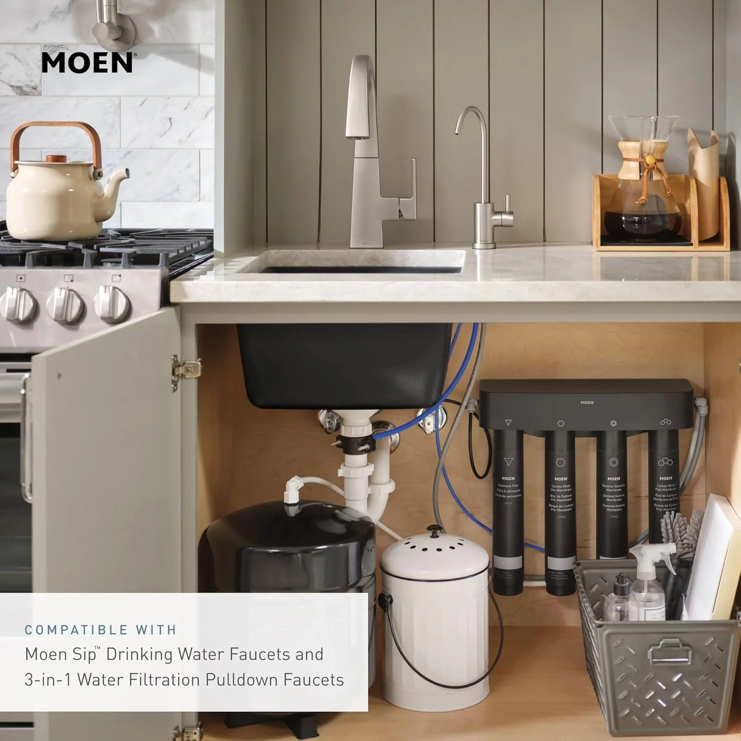 سیستم تصفیه آب اسمز معکوس 4 مرحله ای زیر سینک موئن مدل F9900 سیستم تصفیه آب اسمز معکوس 4 مرحله ای زیر سینک موئن مدل F9900