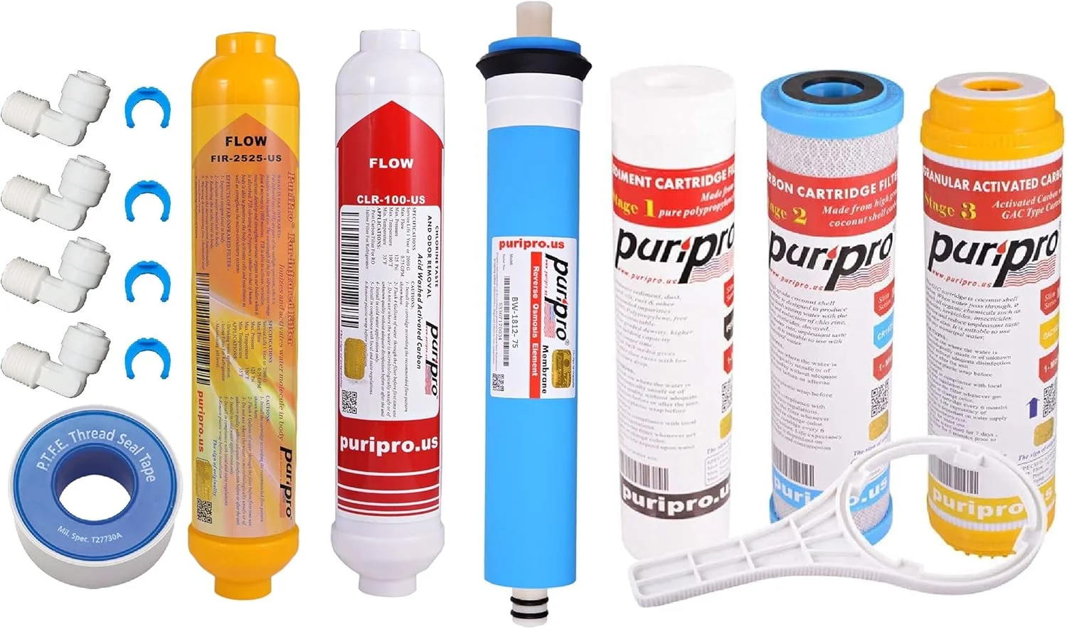 ست فیلتر اسمز معکوس یونیورسال Puri Pro با ظرفیت 50 GPD، ست فیلتر جایگزین 6 مرحله ای برای سیستم تصفیه آب قلیایی RO، تامین 6 ماهه