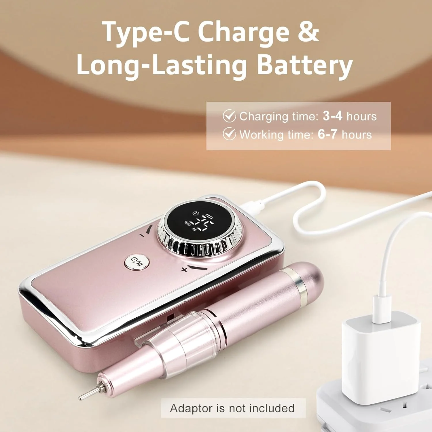 دستگاه سوهان برقی ناخن شارژی مادنیا 35000 دور در دقیقه، حرفه ای، سوهان برقی قابل حمل USB برای ناخن های اکریلیک ژل، سرعت قابل تنظیم، ست مانیکور و پدیکور برقی با 6 سر سوهان، صورتی