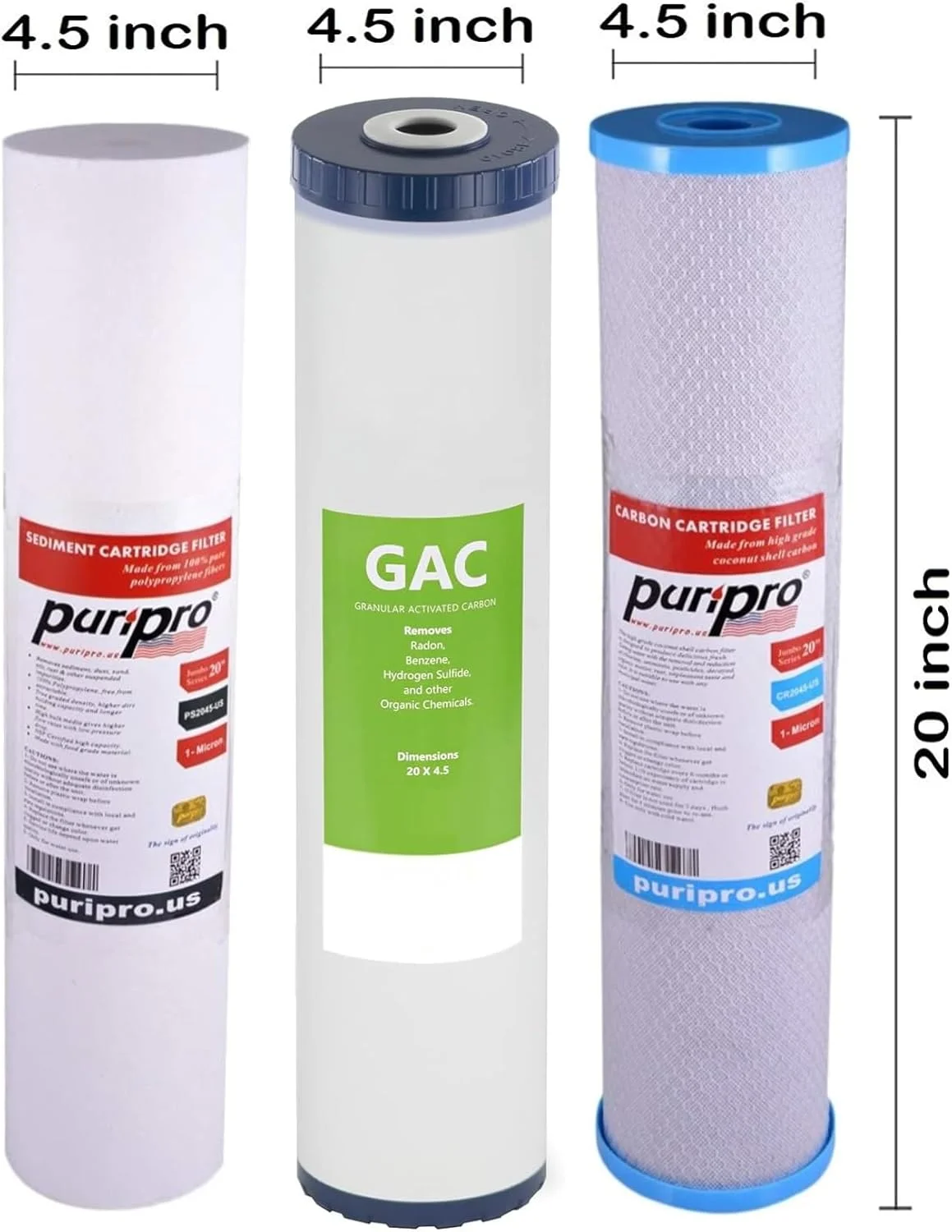 ست فیلتر آب کل خانه پوری پرو - کیت جایگزینی 3 مرحله ای - فیلترهای کارتریج با ظرفیت بالا رسوب، زغال چوب، کربن - فیلتر آب 1 تا 5 میکرون - 4.5 اینچ در 20 اینچ (PP+CTO+GAC) ست فیلتر آب کل خانه پوری پرو - کیت جایگزینی 3 مرحله ای - فیلترهای کارتریج با ظرفیت بالا رسوب، زغال چوب، کربن - فیلتر آب 1 تا 5 میکرون - 4.5 اینچ در 20 اینچ (PP+CTO+GAC)