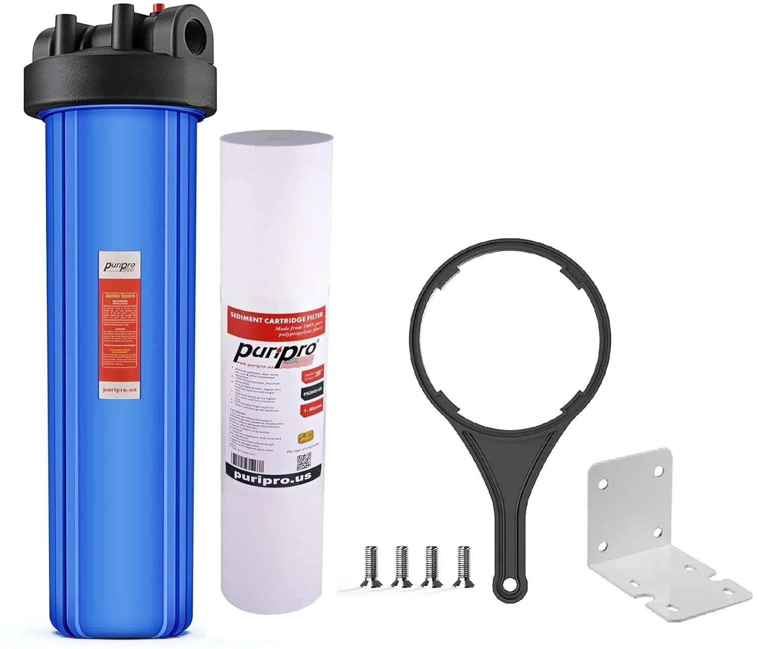 سیستم فیلتراسیون آب کل خانه پوری پرو جامبو با محفظه Big Blue و اتصال 1 اینچی به همراه آچار، 10 اینچ در 4.5 اینچ (20 اینچ - تک)