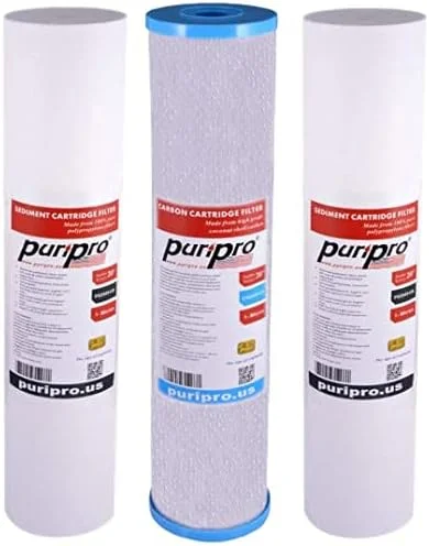 فیلتر کل خانه پوری پرو - سیستم فیلتراسیون آب سه مرحله ای جامبو 20 اینچی برای کل خانه با فیلترهای رسوب گیر و کربن بلاک Big Blue 20 اینچی