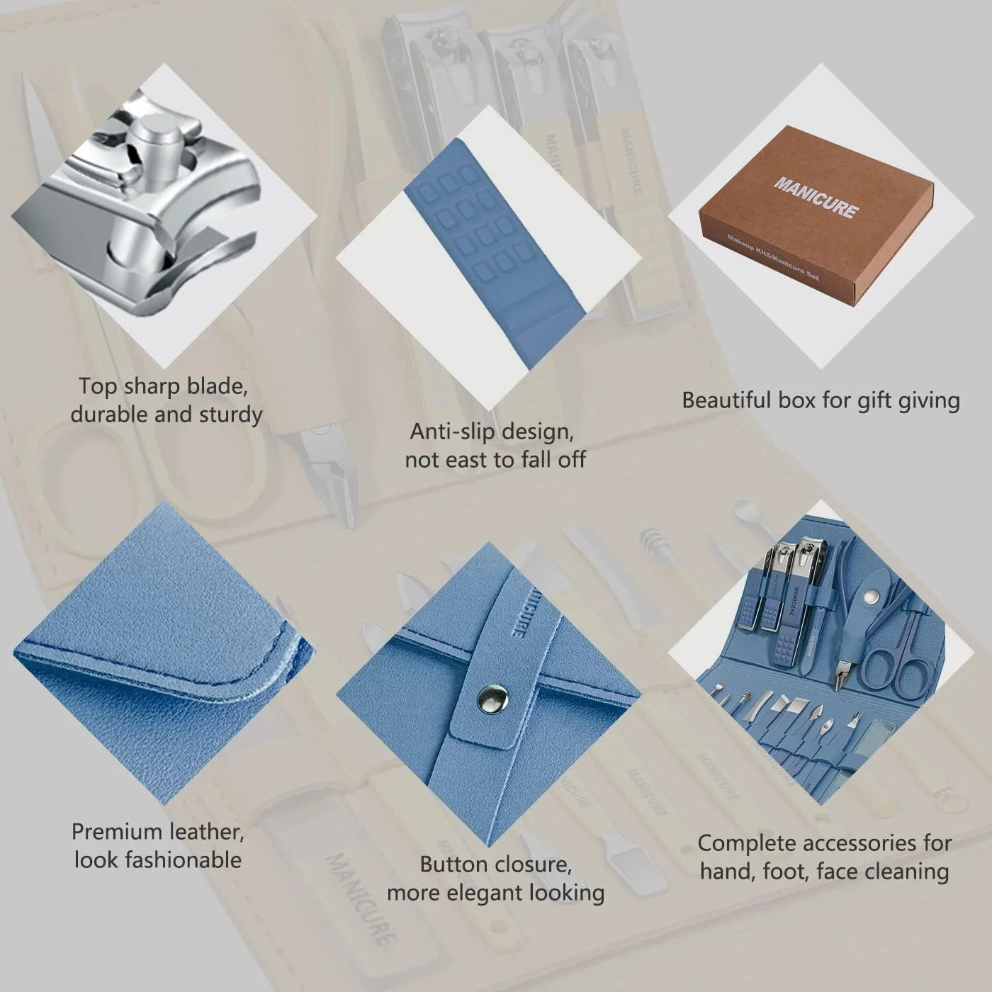 ست مانیکور لیپل، ست حرفه ای ناخن گیر و پدیکور، 16 تکه ابزار مراقبت از ناخن استیل ضد زنگ، ست پیرایش با کیف چرمی مسافرتی لوکس برای ناخن های ضخیم، هدیه مردانه و زنانه (آبی)، سایز واحد ست مانیکور لیپل، ست حرفه ای ناخن گیر و پدیکور، 16 تکه ابزار مراقبت از ناخن استیل ضد زنگ، ست پیرایش با کیف چرمی مسافرتی لوکس برای ناخن های ضخیم، هدیه مردانه و زنانه (آبی)، سایز واحد