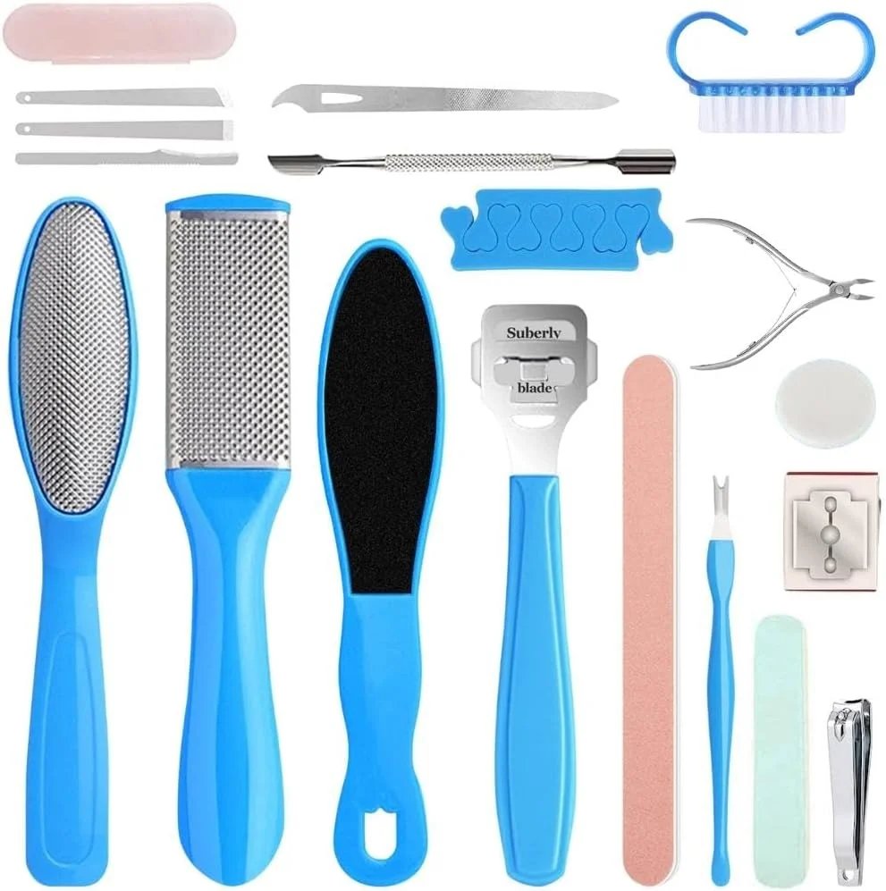 مجموعه 16 در 1 مانیکور و پدیکور Mimi & Beibei | سوهان پا برای از بین بردن پوست مرده، از بین برنده پینه، ناخن گیر، سوهان پا، چنگال، سوهان سمباده ای نرم برای ترمیم ناخن | مجموعه آبی مانیکور پا مجموعه 16 در 1 مانیکور و پدیکور Mimi & Beibei | سوهان پا برای از بین بردن پوست مرده، از بین برنده پینه، ناخن گیر، سوهان پا، چنگال، سوهان سمباده ای نرم برای ترمیم ناخن | مجموعه آبی مانیکور پا