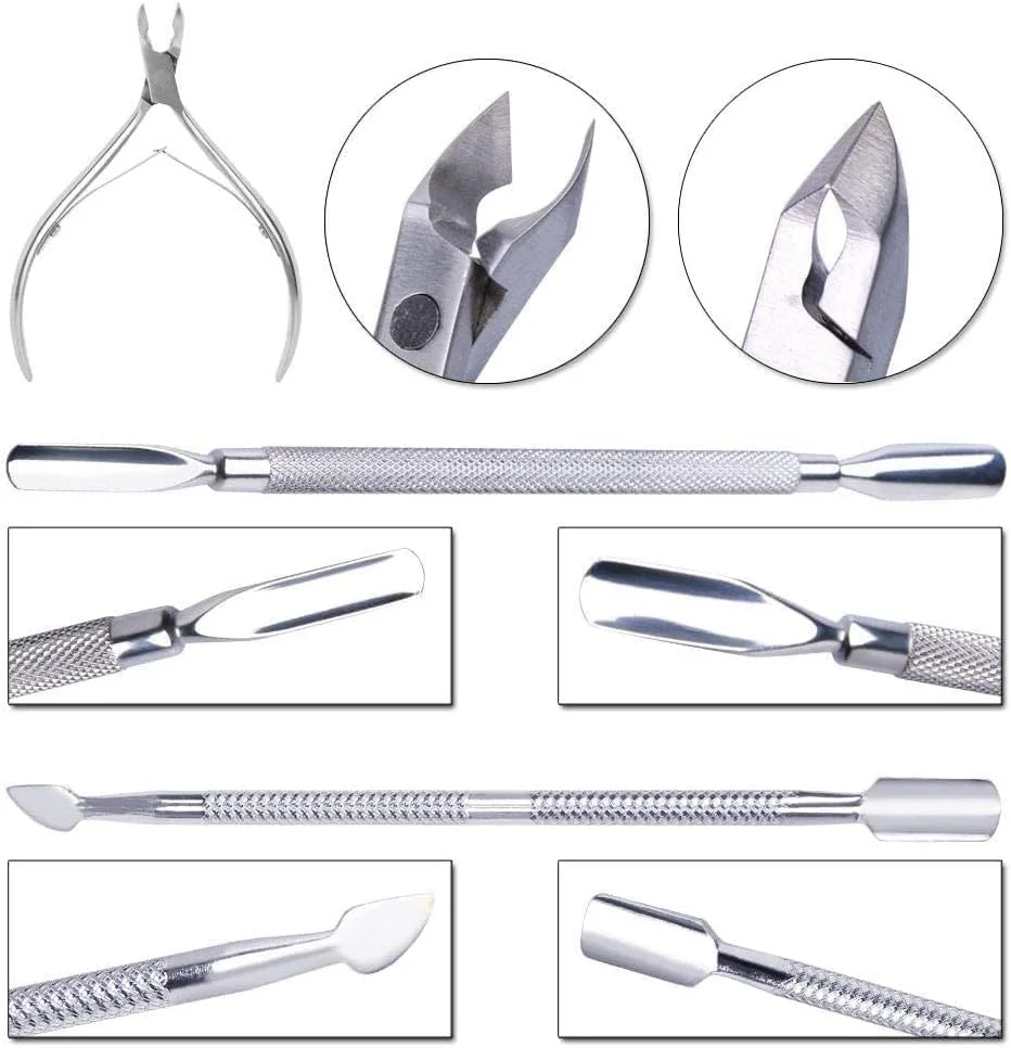 ست 3 عددی ابزار مانیکور ناخن، شامل عقب زننده کوتیکول، نیپر و ناخن گیر، ساخته شده از استیل ضد زنگ ست 3 عددی ابزار مانیکور ناخن، شامل عقب زننده کوتیکول، نیپر و ناخن گیر، ساخته شده از استیل ضد زنگ