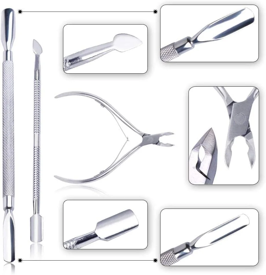 ست 3 عددی ابزار مانیکور ناخن، شامل عقب زننده کوتیکول، نیپر و ناخن گیر، ساخته شده از استیل ضد زنگ ست 3 عددی ابزار مانیکور ناخن، شامل عقب زننده کوتیکول، نیپر و ناخن گیر، ساخته شده از استیل ضد زنگ